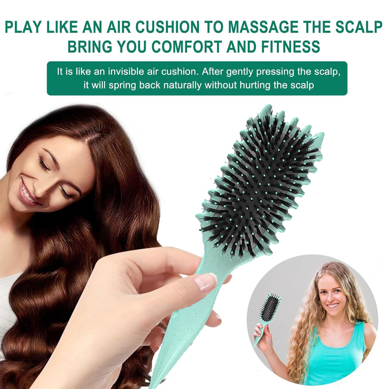 Curl Defining Brush, 2024 Newest Boar Bristle Hair Brush Styling Brush, Curly Hair Brush, Curl Define Styling Brush, Shaping & Defining Curls for Women (Green 1PCS)