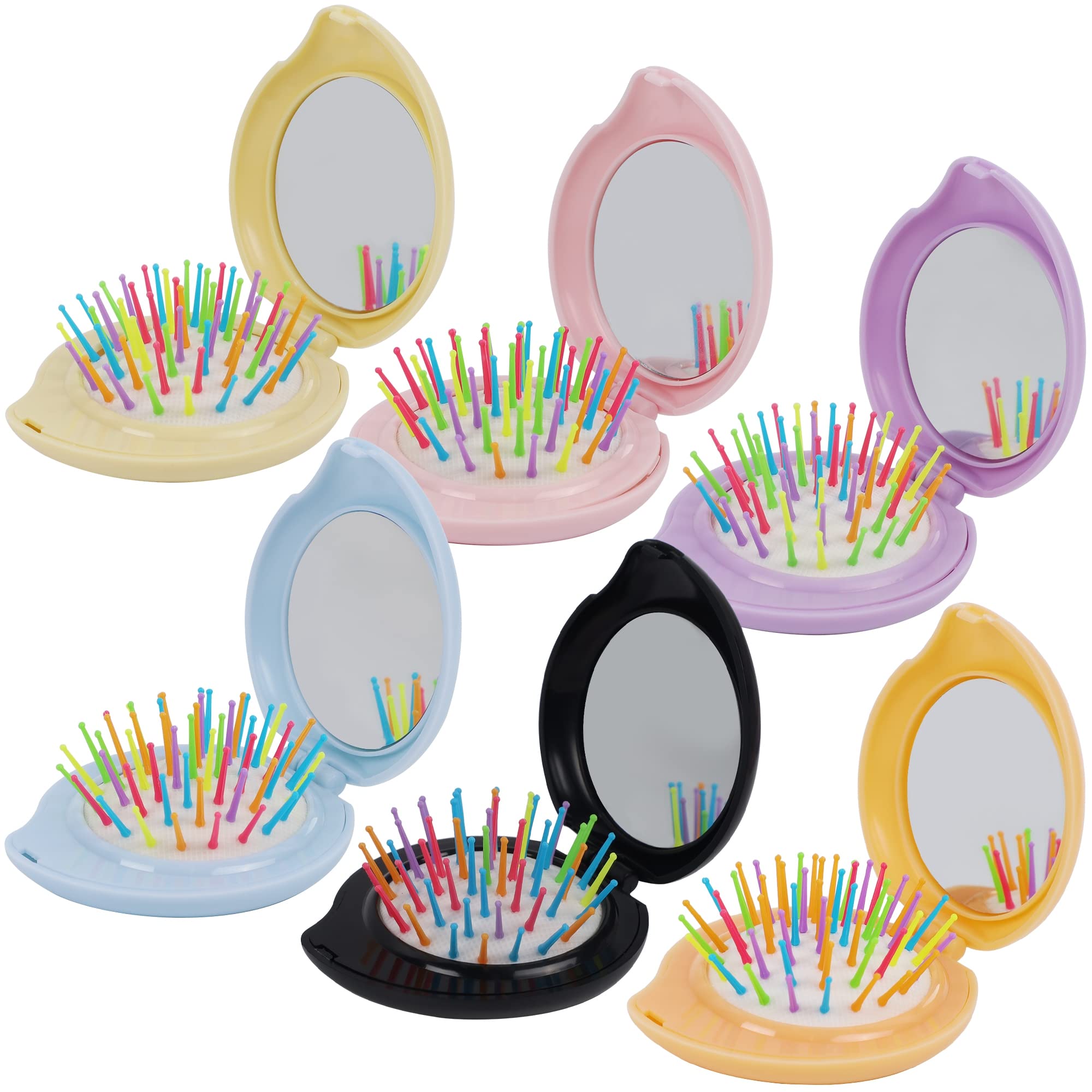 Happy Trees 6 Pcs Travel Hair Brush, Pocket Comb with Mini Mirror, Portable Compact Folding Hair Brushes, Comb and Brush Set for Women