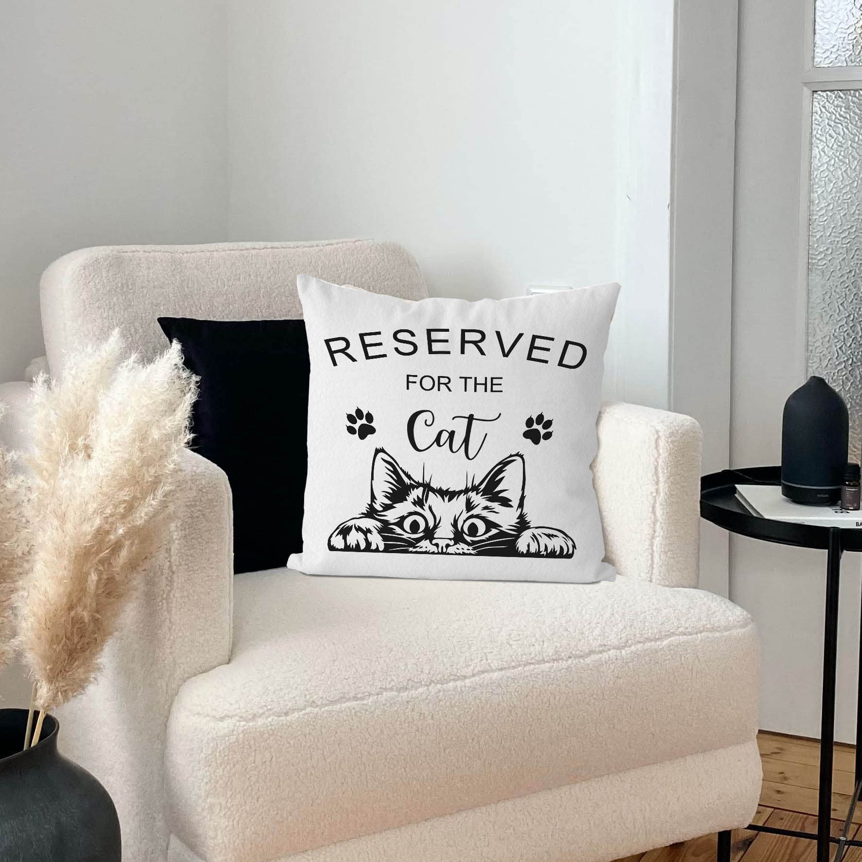 IWXYI Reserved for The Cat Throw Pillow Cover 18x18 Inch,Funny Cat Seat Cushion Pillow Case Home Decoration,Funny Reserved for The Cat Decorative Pillowcase for Home Decor