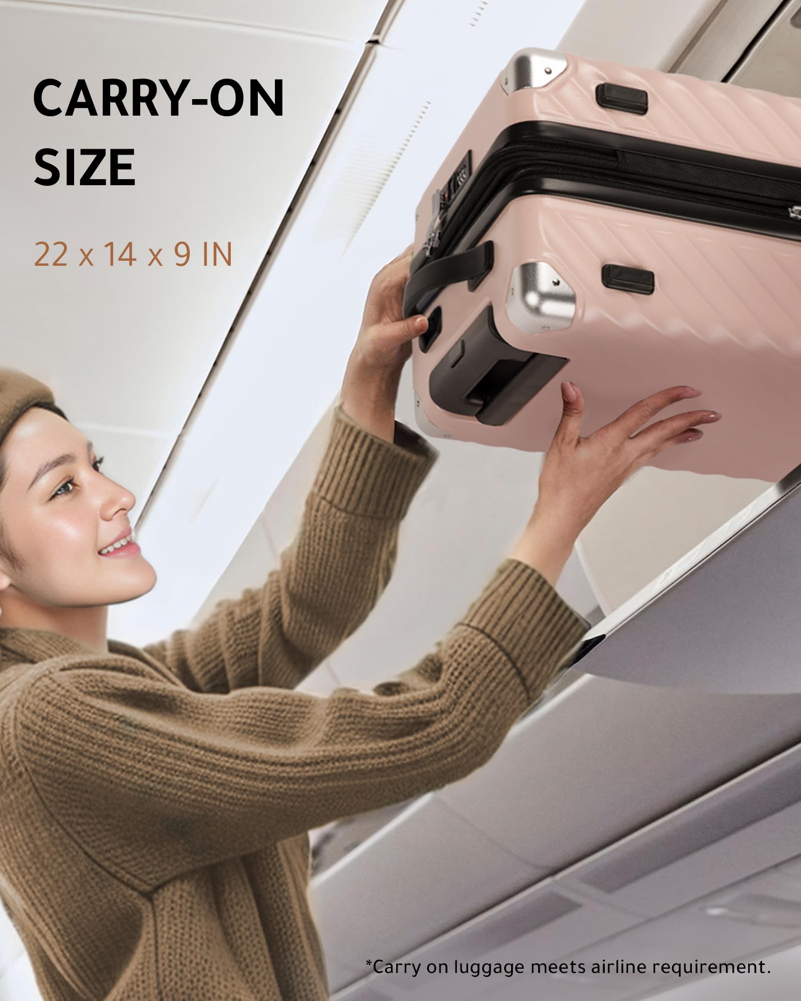 LUGGEX Carry On Luggage 22x14x9 Airline Approved - 100% Polycarbonate Expandable Hard Shell Suitcase with Spinner Wheels (Rose Gold, 20 Inch)