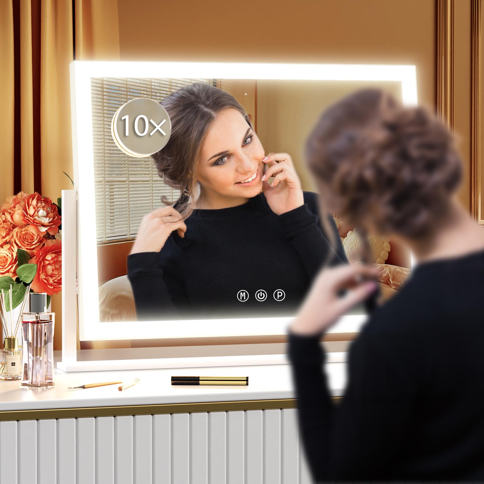 Gvnkvn Lighted Makeup Mirror, 17.3"x13" Hollywood Vanity Mirror with Led Lights, Three Color Lighting Modes, and 5X Magnification Mirror, Smart Touch Control, 360°Rotation (White, Gift Box)