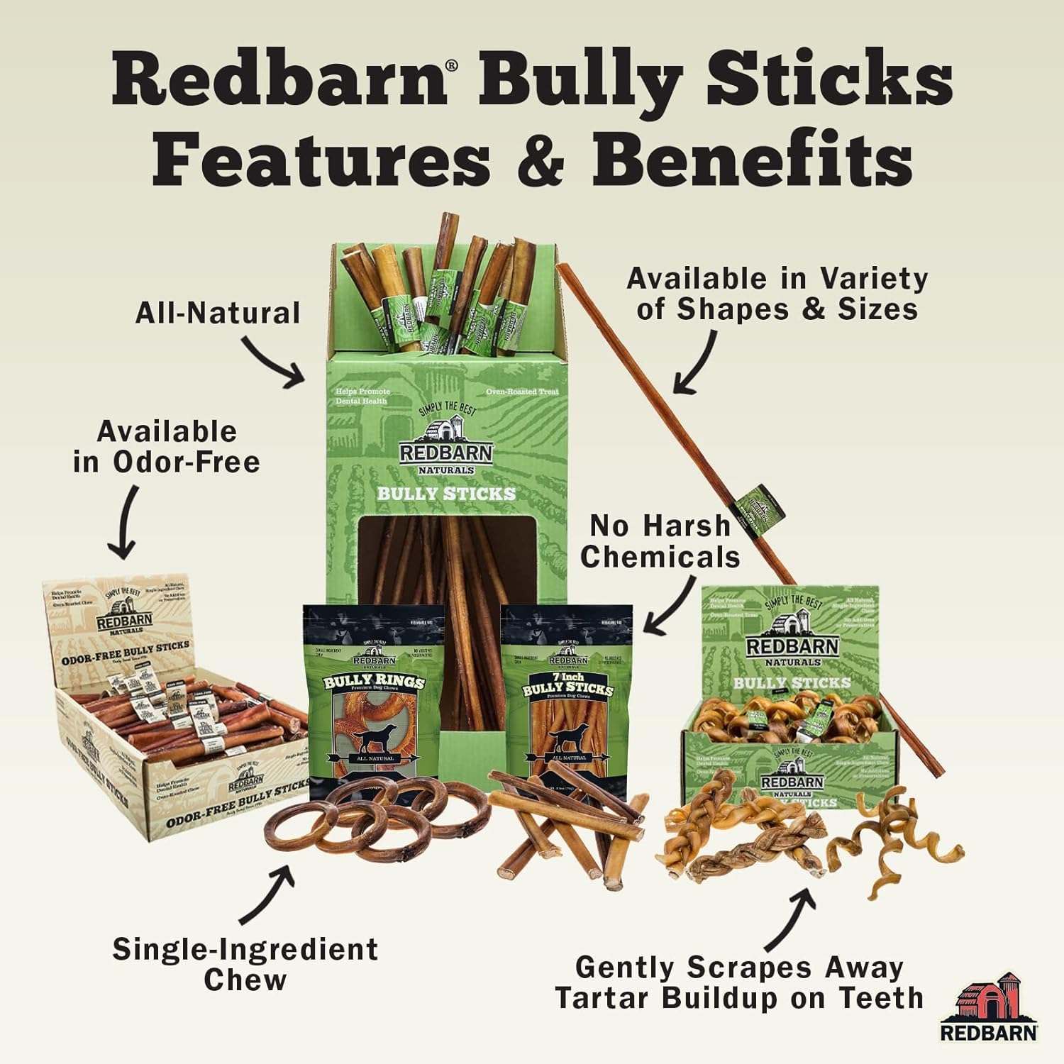 Redbarn Pet Products All Natural 5-8" Braided Bully Sticks for Small & Large Dogs - Healthy Long Lasting Beef Chews Variety Party Pack - Single Ingredient Low Odor Rawhide Free - 8 oz Bag