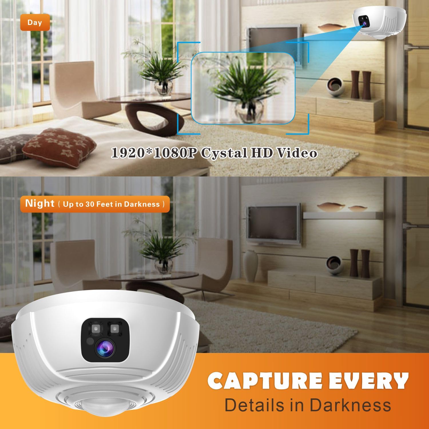 1080P Hidden Camera Smoke Detector - Spy Camera for Home Security with Night Vision Motion Detection - 4000mAH Rechargeable Wireless PTZ Surveillance Nanny Baby Dog Pet Monitor - AC 110V Powered