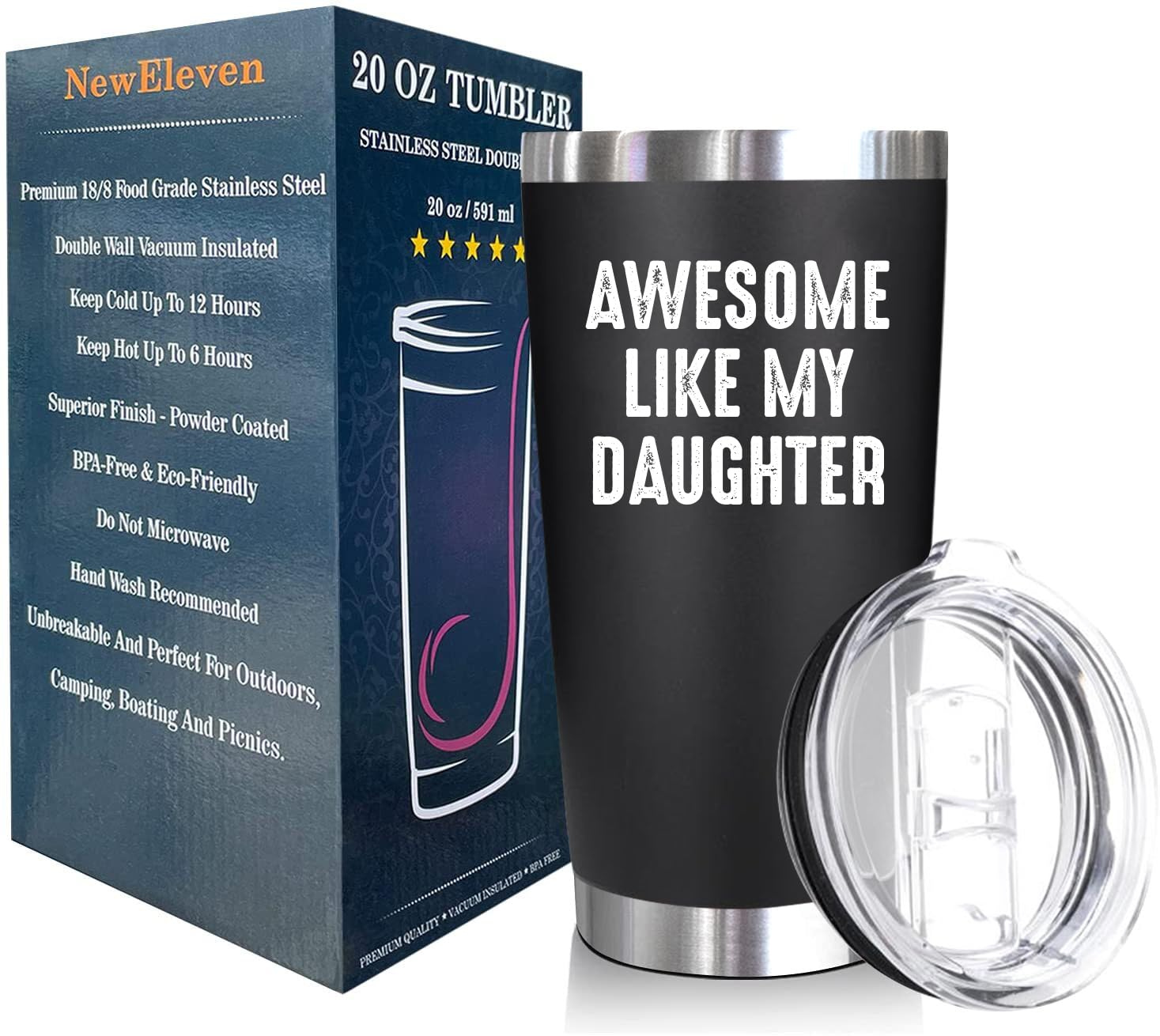 NewEleven Fathers Day Gift For Dad - Cool Dad Gifts From Daughter - Unique Birthday Present Ideas For Dad, Father, Husband, Bonus Dad, Step Dad, New Dad From Daughter, Daughter In Law - 20 Oz Tumbler