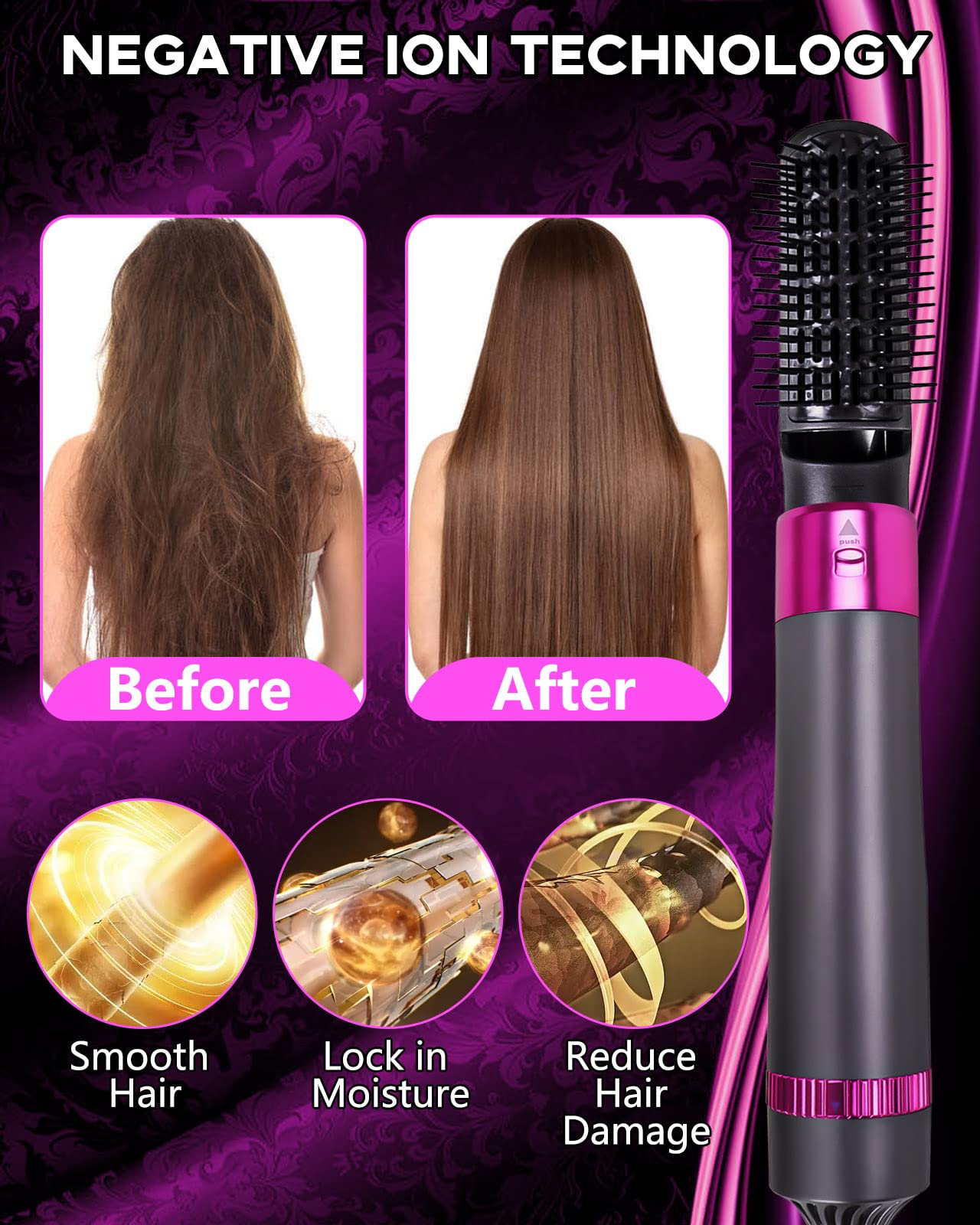 VASONNI 5 in 1 Hair Dryer Brush, Negative Ion Electric Hot Air Blow Dryer Brush Comb (black-red)