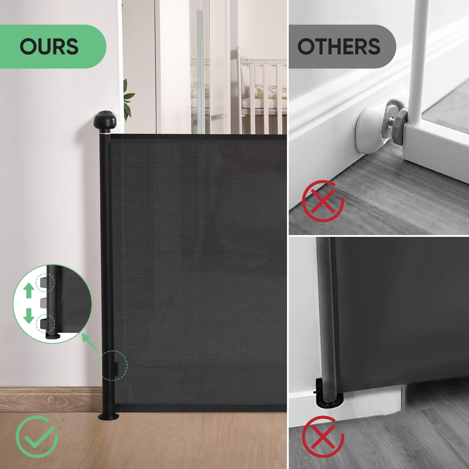 Likzest Retractable Baby Gate, Mesh Baby and Pet Gate 33" Tall, Extends up to 55" Wide, Child Safety Baby Gates for Stairs Doorways Hallways, Dog Gate Cat Gate for Indoor and Outdoor (Black)