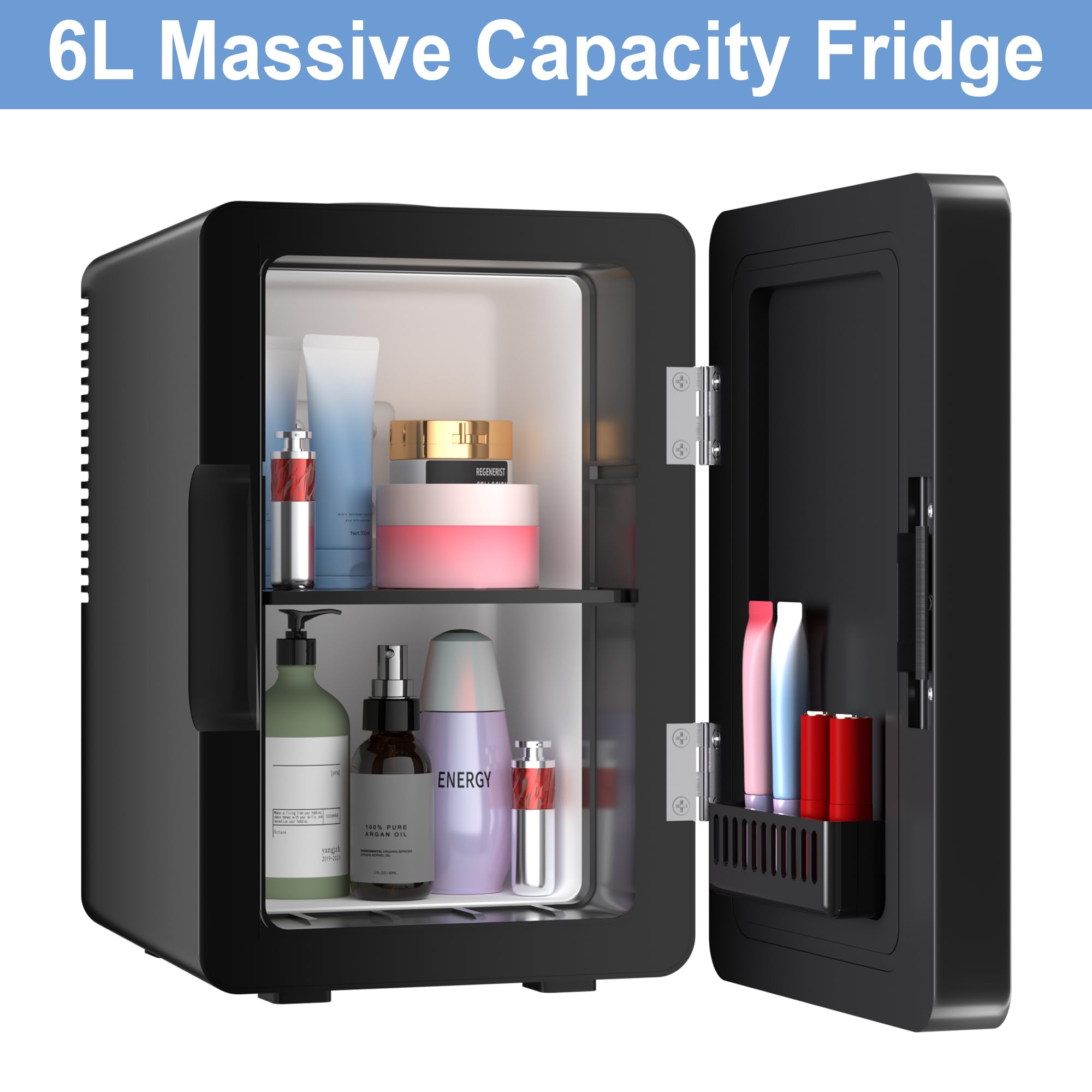 Mini Fridge 6L for Bedroom, Makeup Little Refrigerator with LED Light Portable Cosmetic Fridge for Dorm and Office, Desk Personal Cooler for Beauty Skincare Product and Food, Black