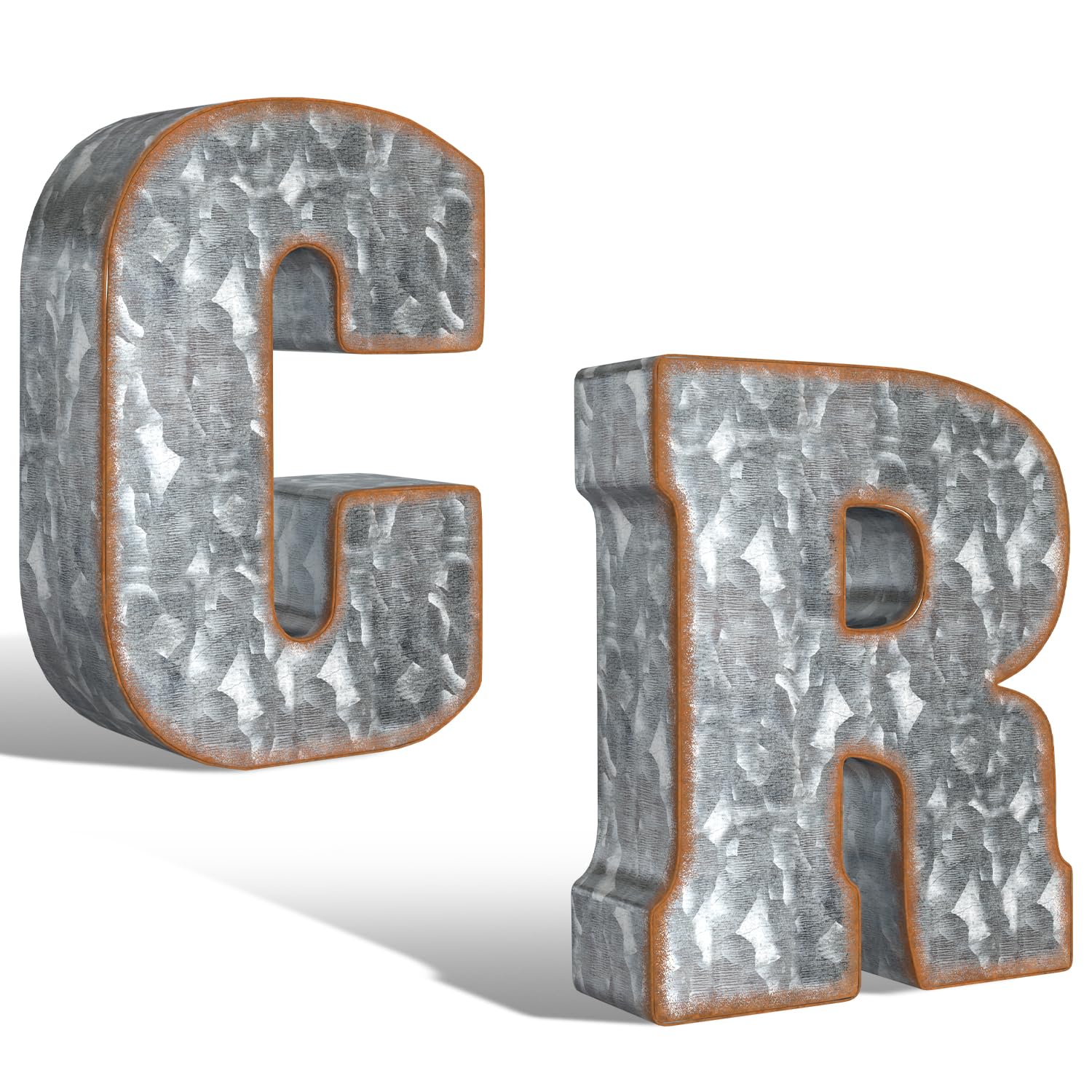 CraftyCrocodile Galvanized Metal Letters for Wall Decor - C and R for Hanging or Freestanding - Unique Blend of Rustic, Vintage, Western, and Industrial Styles, Bundle