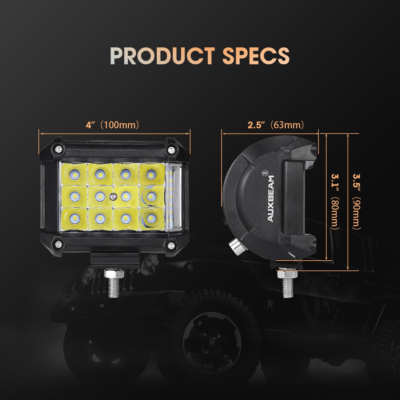 Auxbeam 4" Side Shooter LED Pods 19W 2Pcs LED Light Bar Off Road Light Pods with 19pcs * 1w Led Chips Spot Flood Combom Beam (Pack of 2)