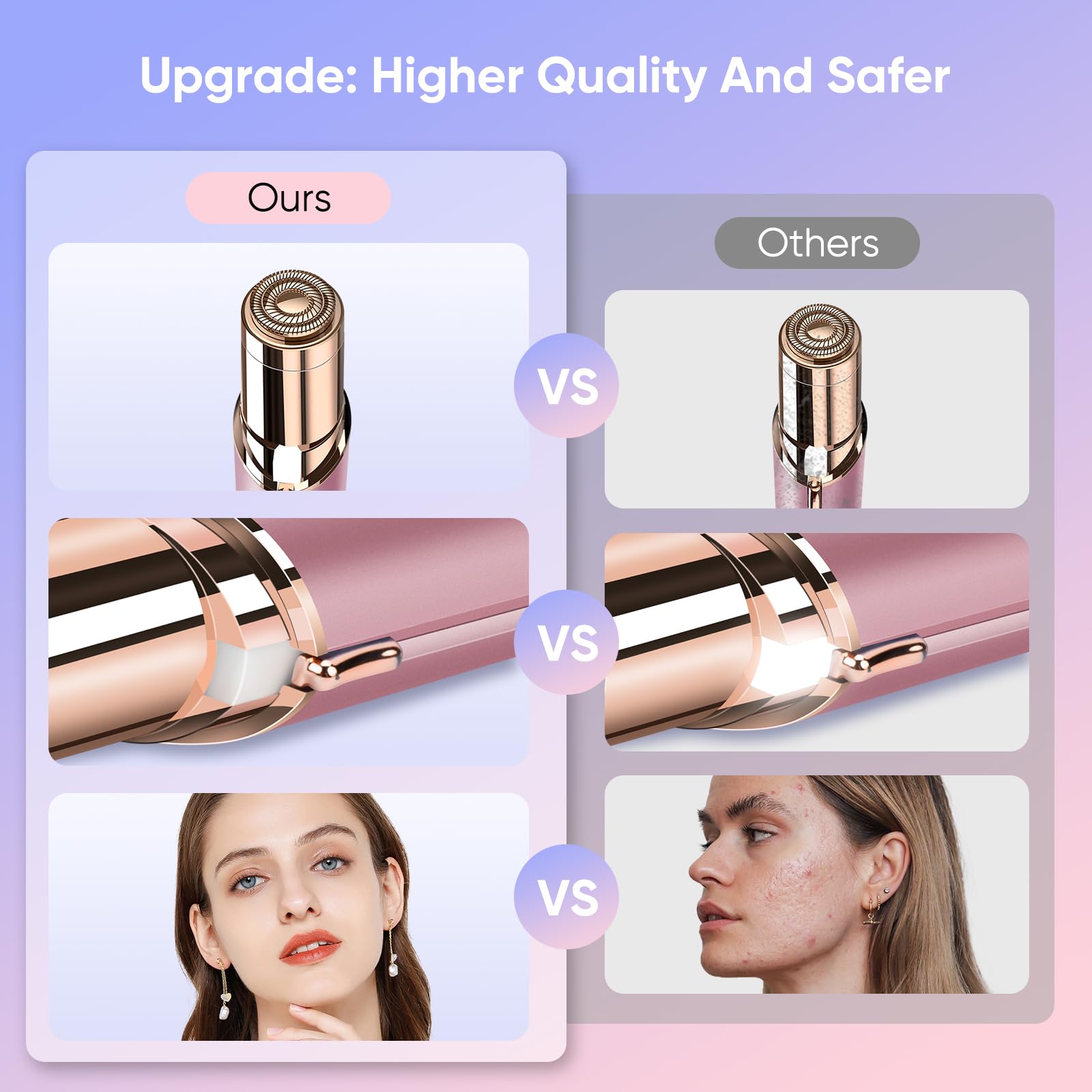 Facial Hair Removal for Women Painless Hair Remover, Waterproof Shaver Razor Hair Remover with LED Light for Face Bikini Peach Fuzz Upper Mustache Lip Chin (Rose Gold)