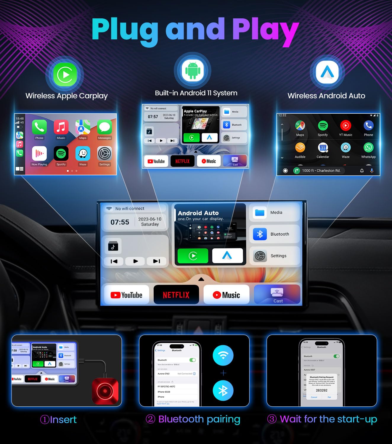 CarPlay AI Box 2.0, Red CarPlay Box Streaming Supports NetfIix/YouTube/Tiktok, Apple CarPlay/Android Auto Wireless Adapter Newest, Wireless CarPlay Adapter for Factory Wired CarPlay Cars Gift
