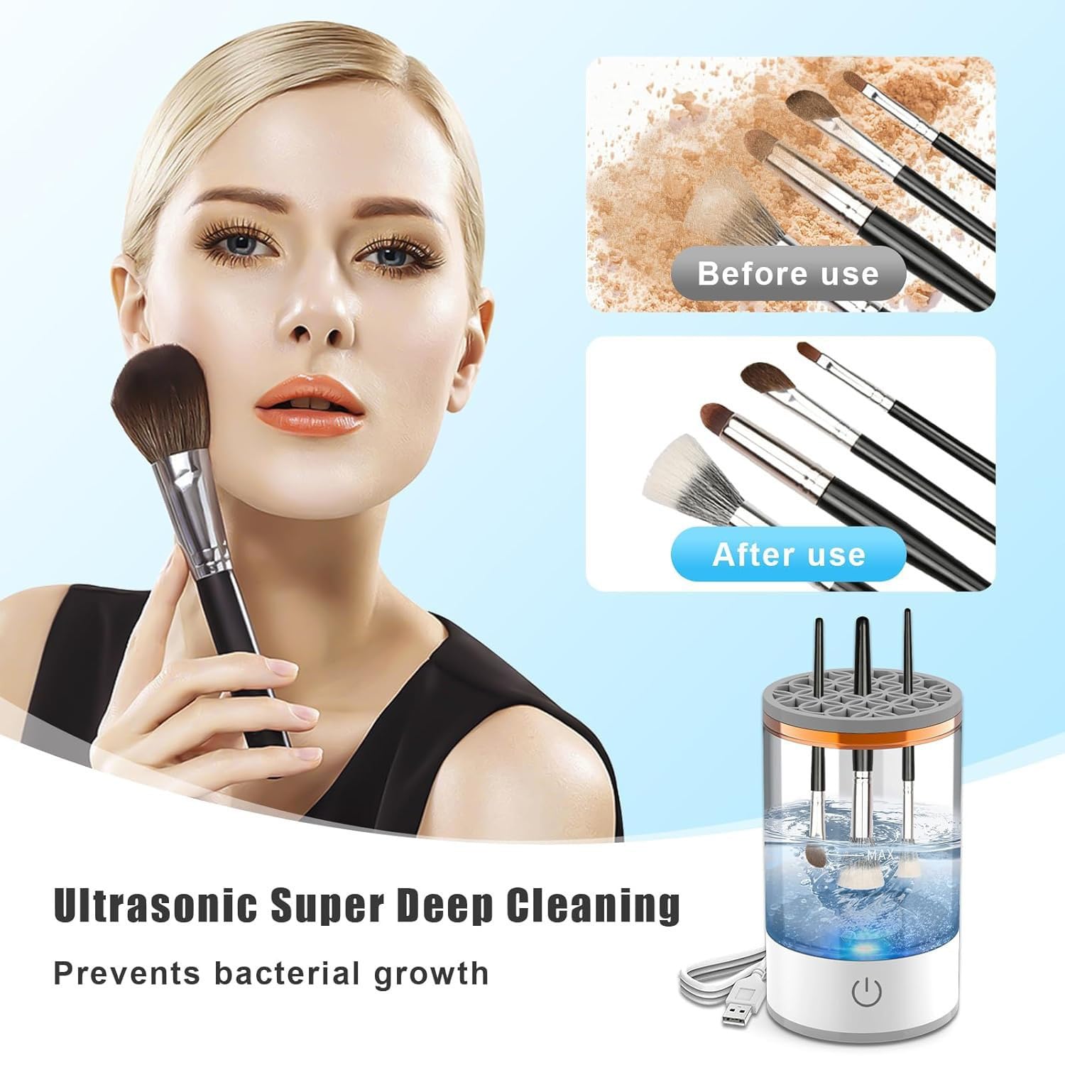 Electric Makeup Brush Cleaner,Automatic Makeup Brush Cleaner with Silicone Makeup Cleaning Mat,Deep Cleaning for Makeup Brushes,Make up Brush Cleaner machine