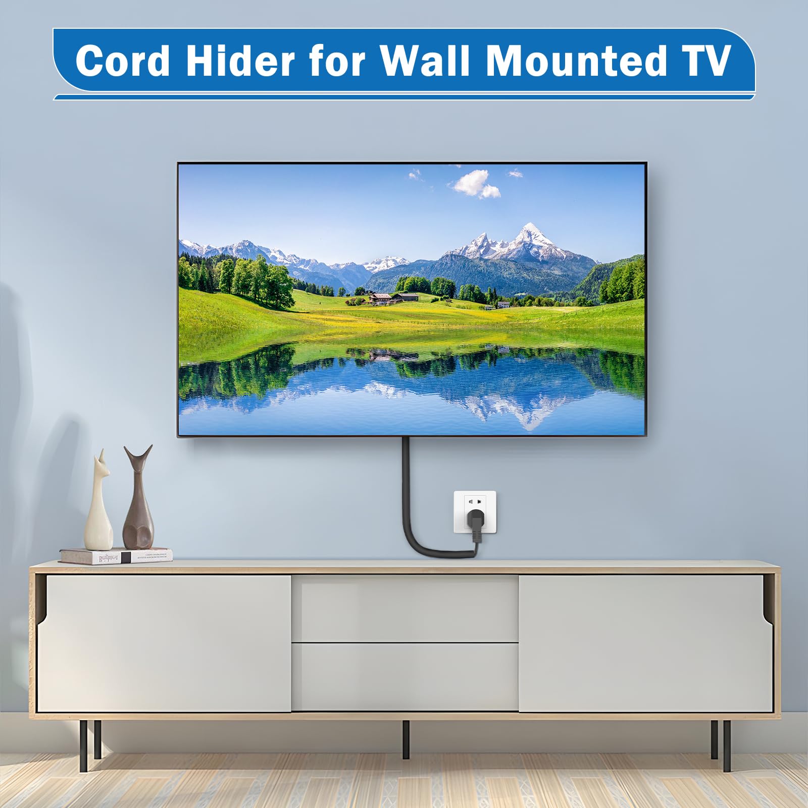 UOMTFAI Wall Cord Hider 196 Inch - Self-Adhesive Wire Cover Raceway for Walls, Flexible PVC Cable Concealer for Home and Office, W0.59 H0.39in - Black