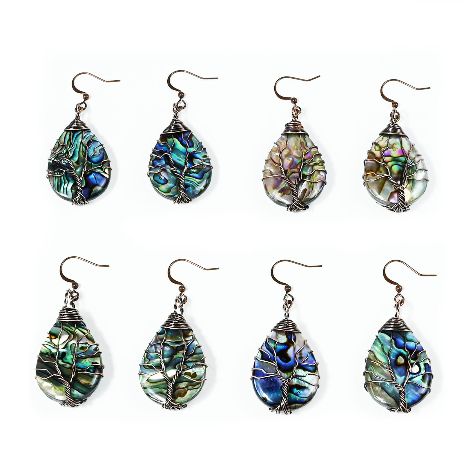 Sea Abalone Shell Handmade Earrings Tree of Life Wrapped Dangle Earrings Teardrop Earrings Vintage Celtic Earrings for Women Fashion Trendy