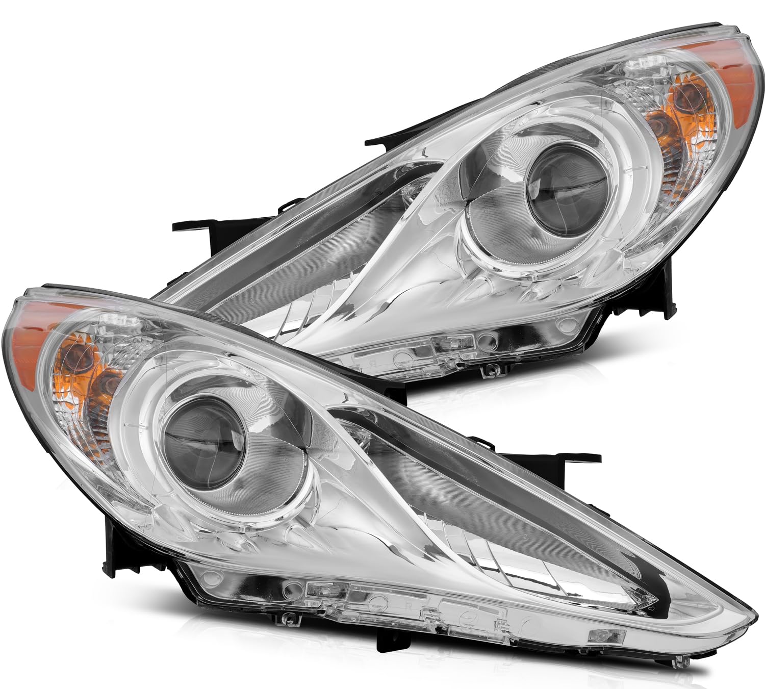 LBRST Headlight Assembly with Project for Hyundai Sonata 2011-2014 Chrome Housing Amber Reflector Clear Lens Driver and Passenger Side Headlamp