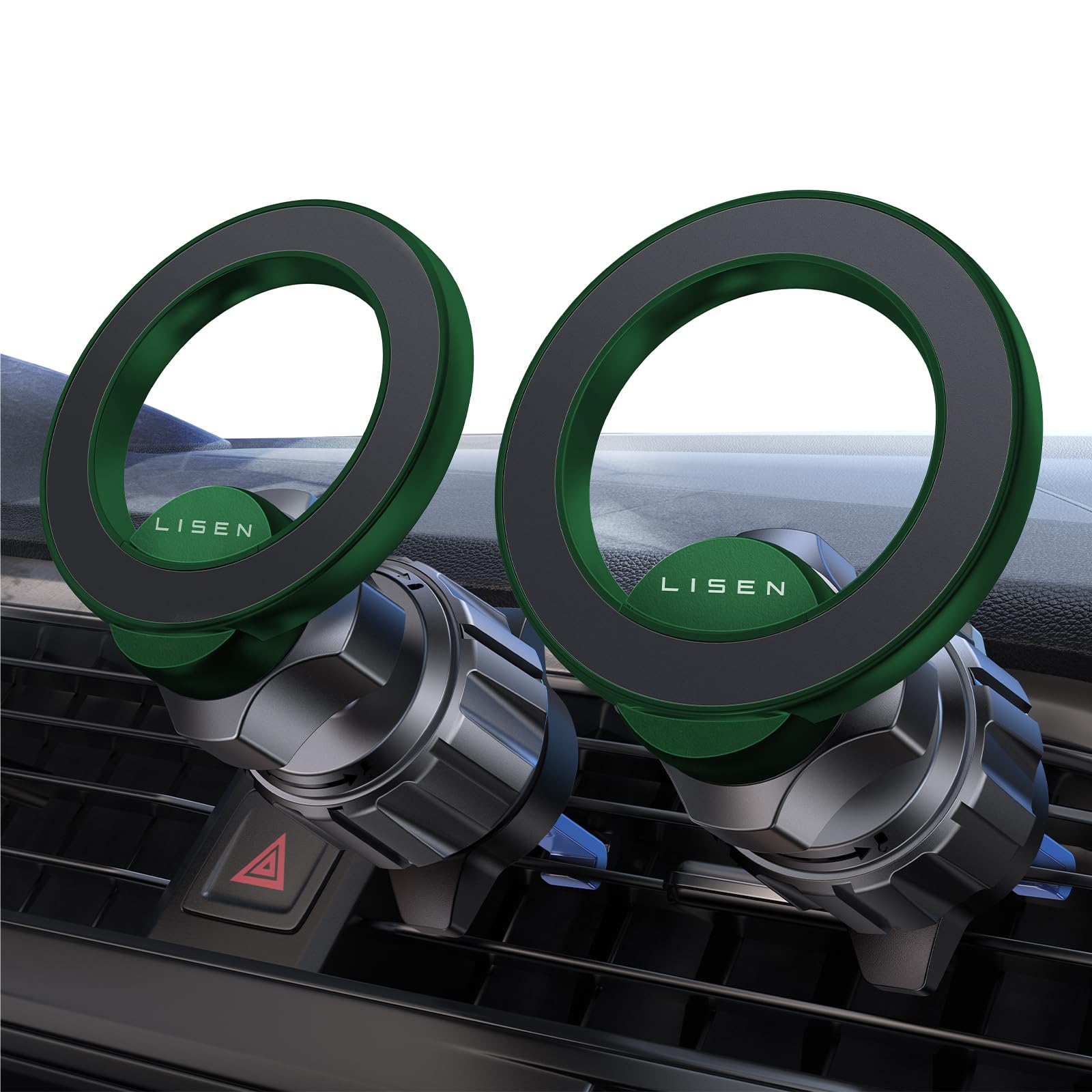 LISEN 2 Pack Fits MagSafe Car Mount, Magnetic Phone Holder [24 Super Magnets] Vent Phone Mount, Hands Free MagSafe Car Accessories for iPhone 16 15 14 13 Pro Max Plus Mag Safe Case, Green