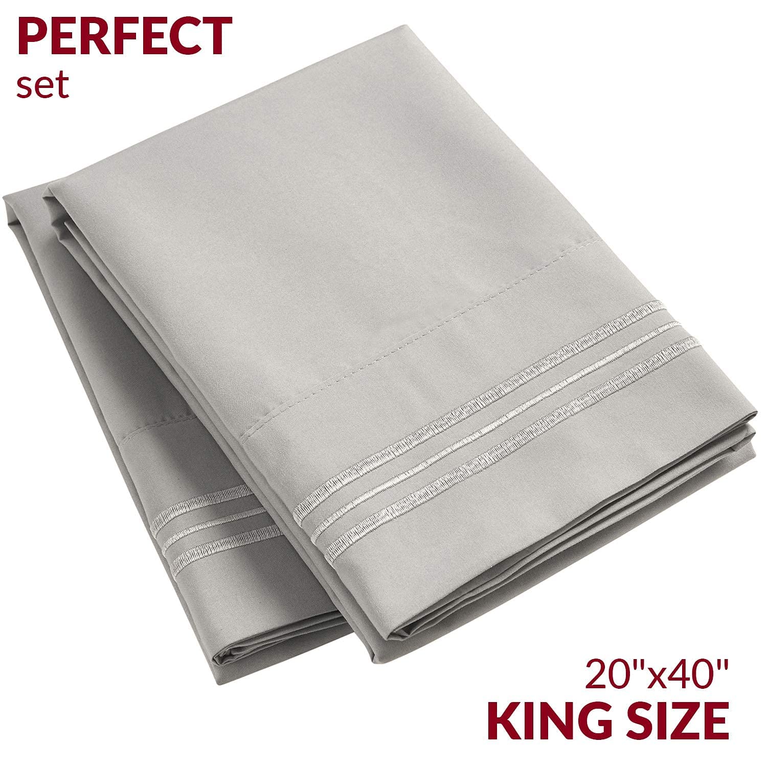 Mellanni 2 Pillow Cases + 2 Pillow Shams Bundle&Save - Hotel Luxury Bedding - Bundle Includes: 2 King Size Pillow Cases and Pillow Shams Set of 2 King Size (King, Light Gray)