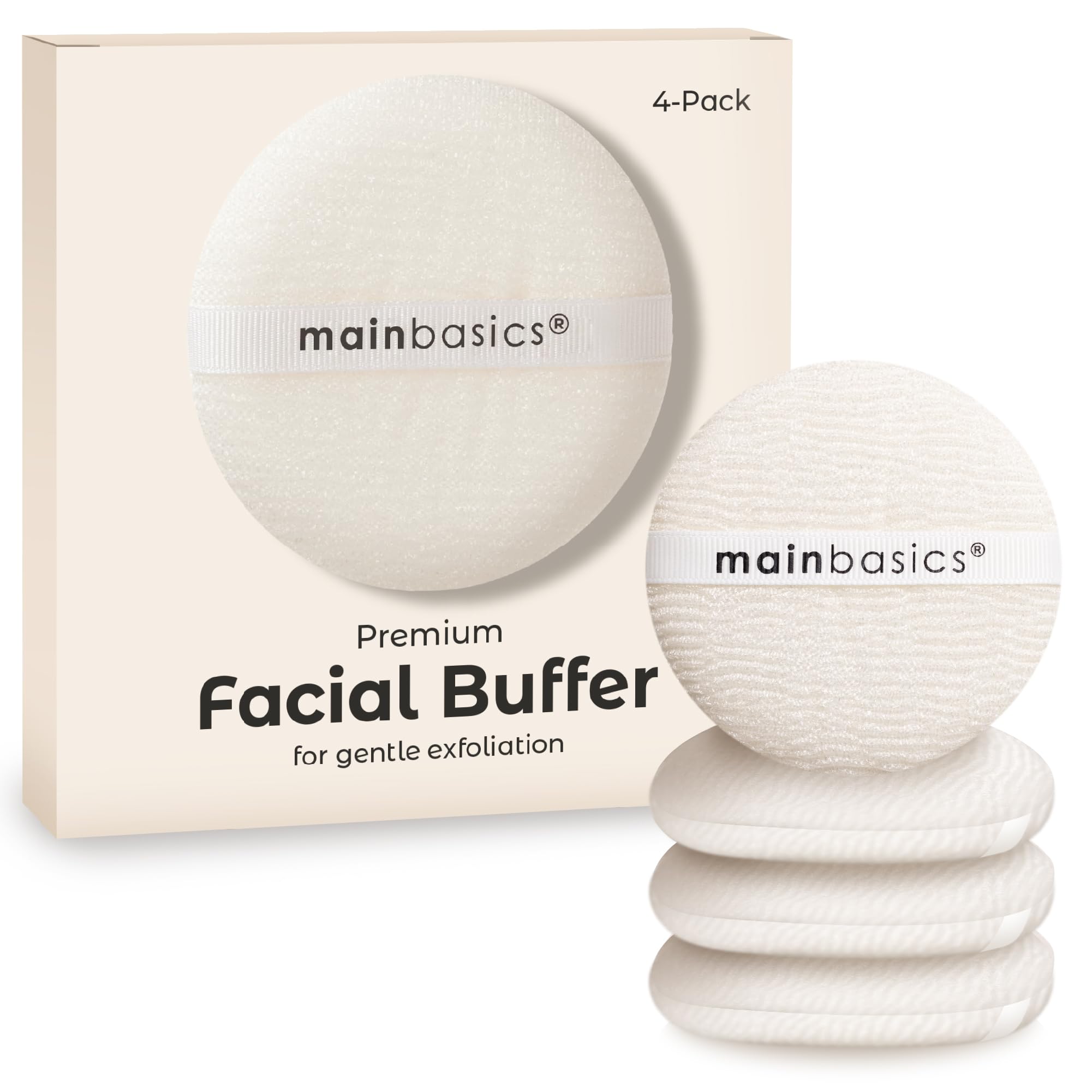 MainBasics Face Scrubber Exfoliator Pads (4-Pack) - Exfoliating Facial Cleansing Buffing Sponge