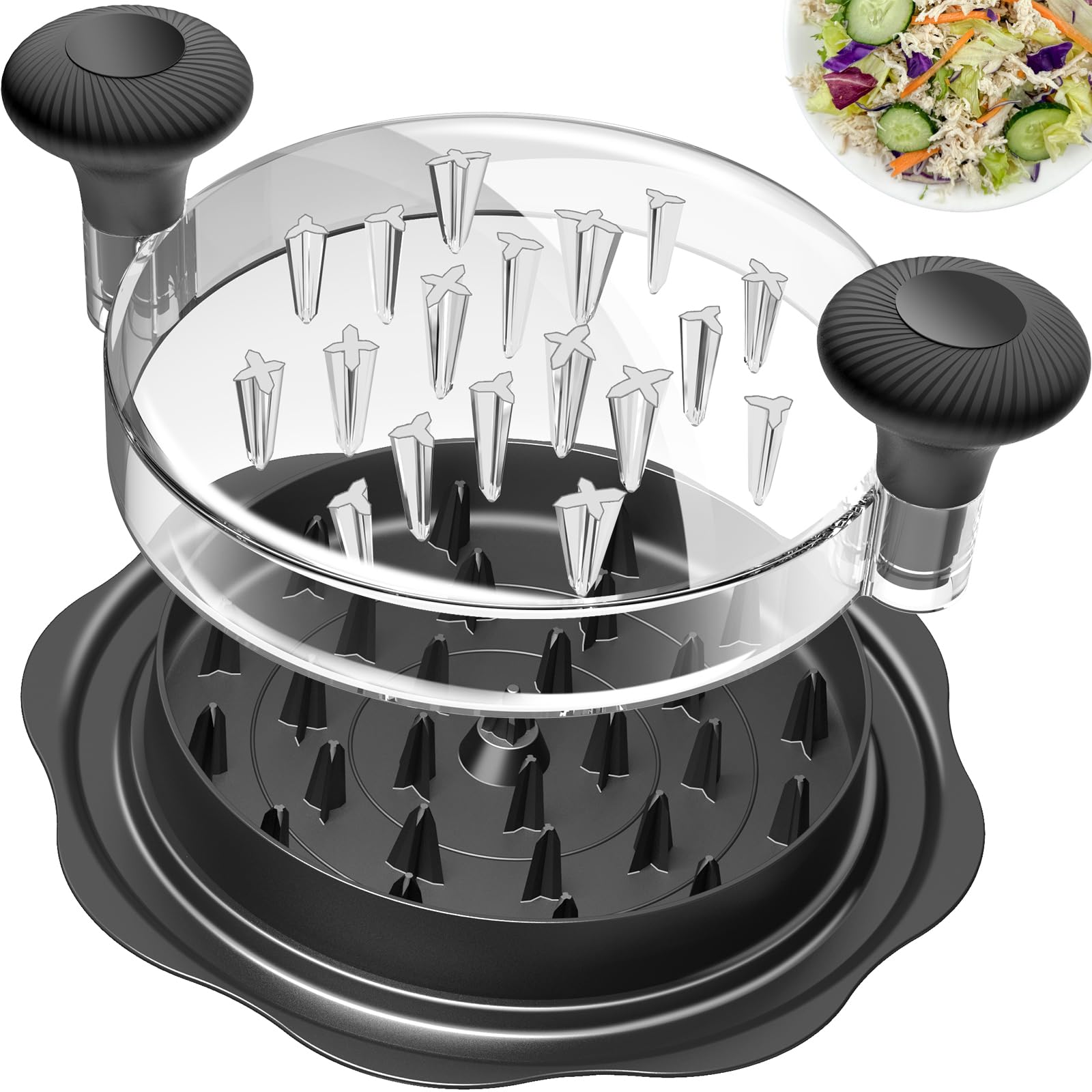 Ukeetap 10" Pro Chicken Shredder Tool Twist Large for Kitchen, BPA-Free Food-Safe Meat Grinder, Visible Chicken Breast Meat Shredder with Strong Anti-Slip Bottom & Ergonomic Handle, Black