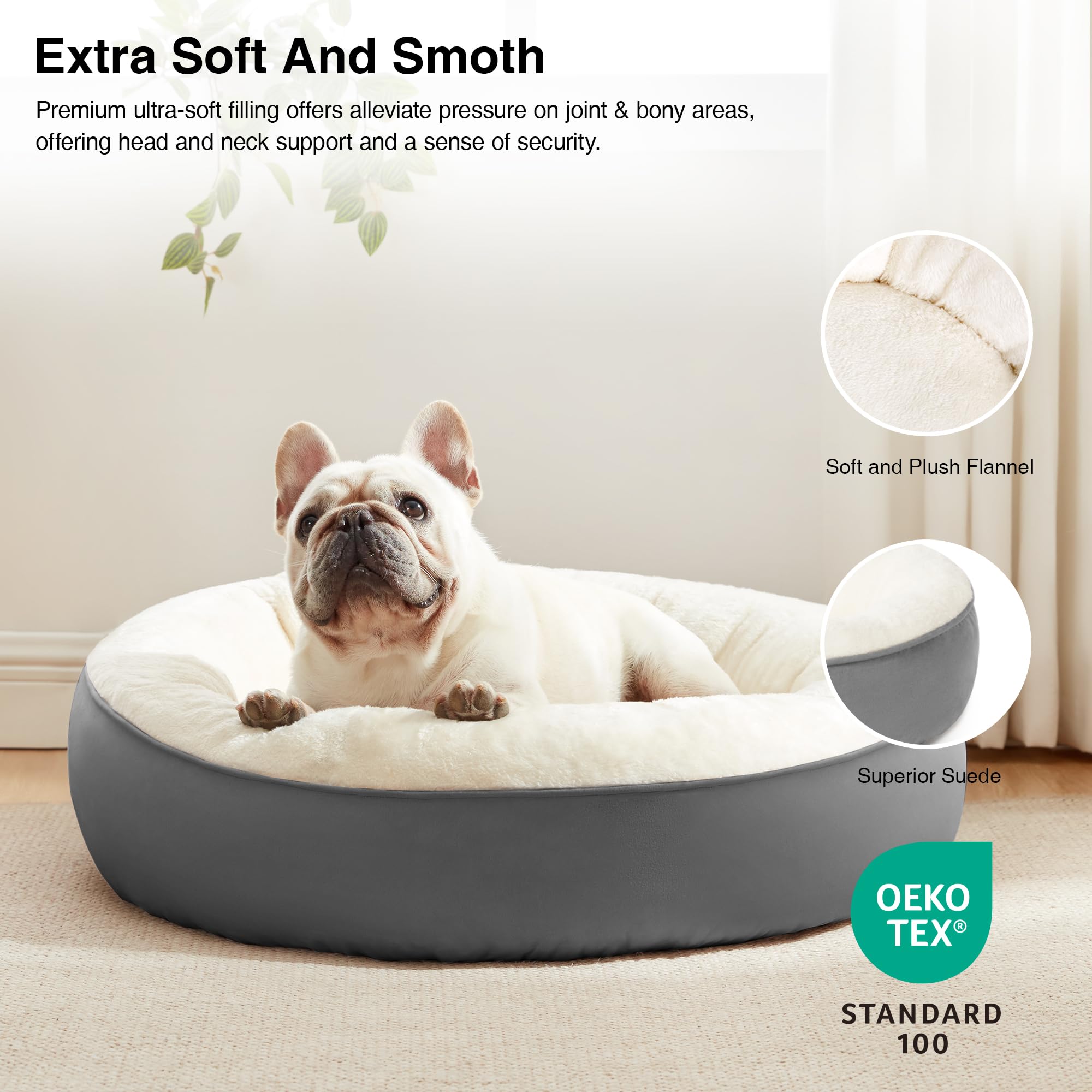 Love's cabin Round Donut Cat and Dog Cushion Bed, 25in Pet Bed for Small or Medium Dogs, Anti-Slip & Water-Resistant Bottom, Soft Durable Fabric Pet Beds, Washable Calming Cat & Dog Bed Dark Grey