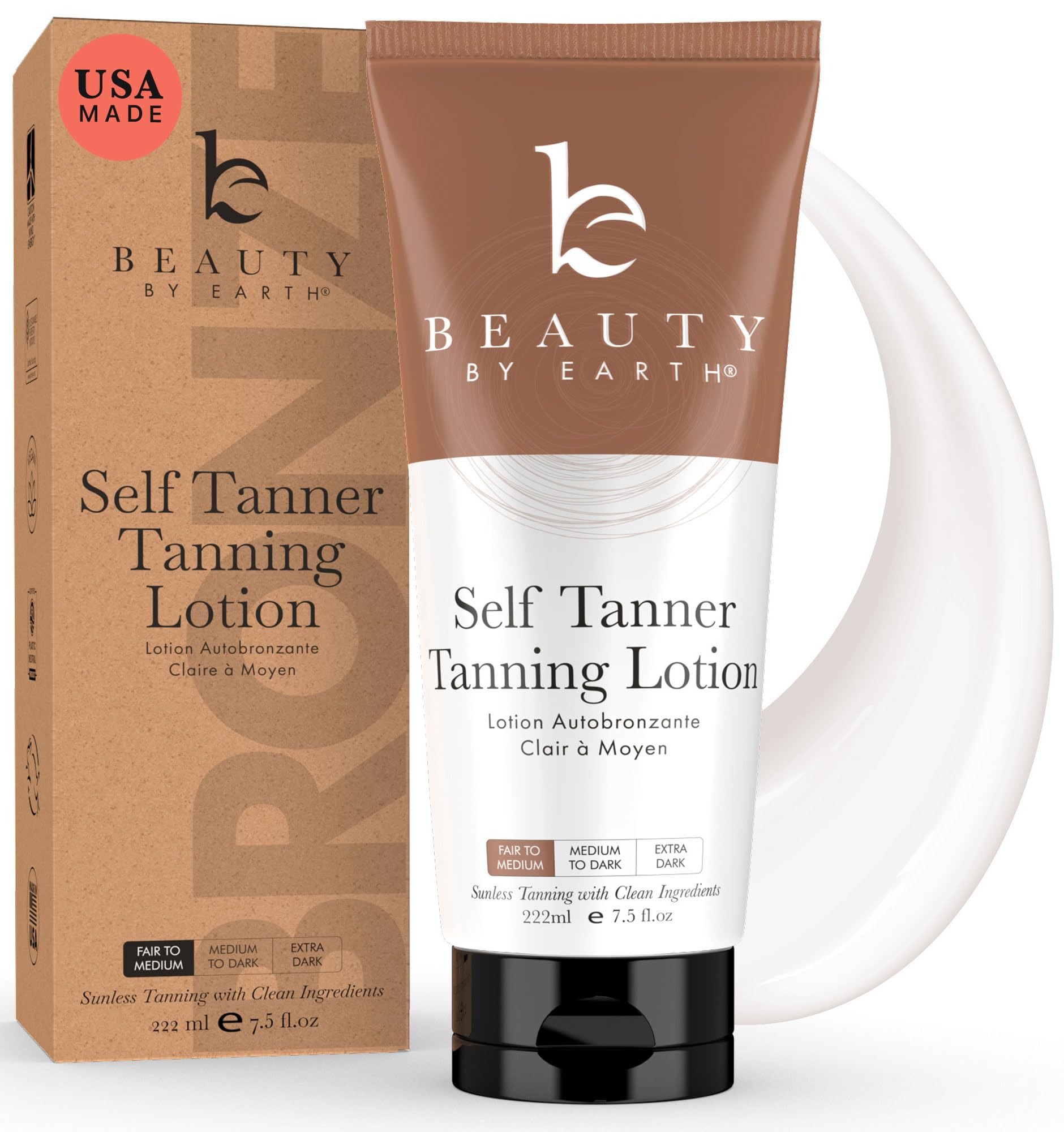 Tanning Lotion Self Tanner - With Natural and Organic Ingredients Non Toxic Sunless Browning Lotion - Best Gradual Tan Lotion for Men and Women, Fair to Medium