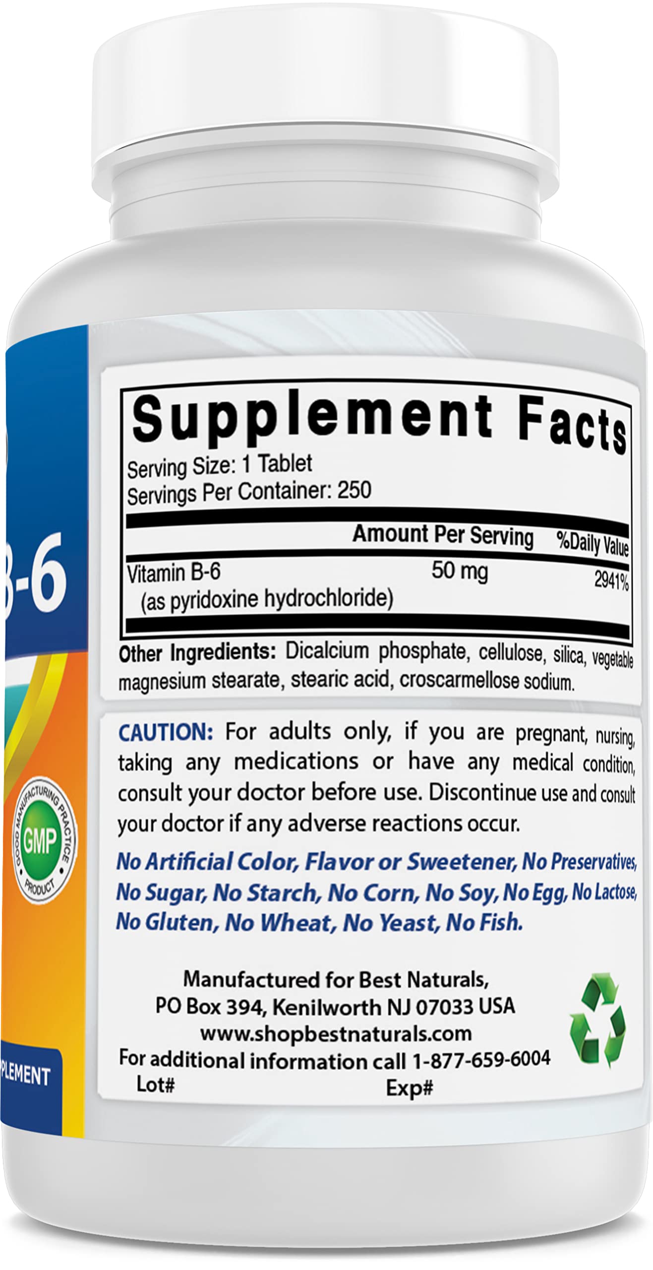 Best Naturals Vitamin B6 50 mg 250 Tablets (250 Count (Pack of 2))