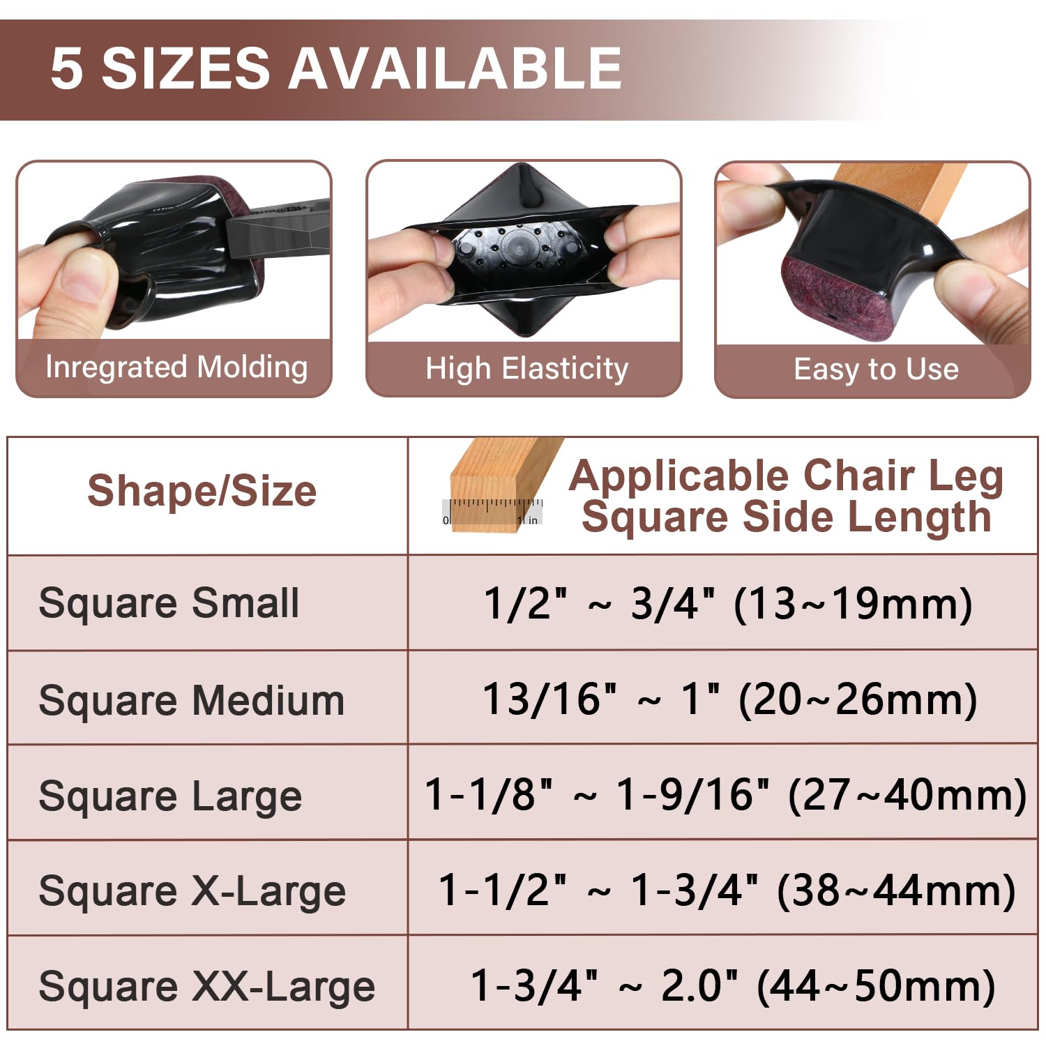 Chair Leg Floor Protectors Square Chair Leg Protectors for Hardwood Floors Silicone Caps Felt Strengthen Bottom Protection Non Slip Reduce Noise 24 Pack Black Square L Fit:1-1/8" ~ 1-9/16" (27~40mm)