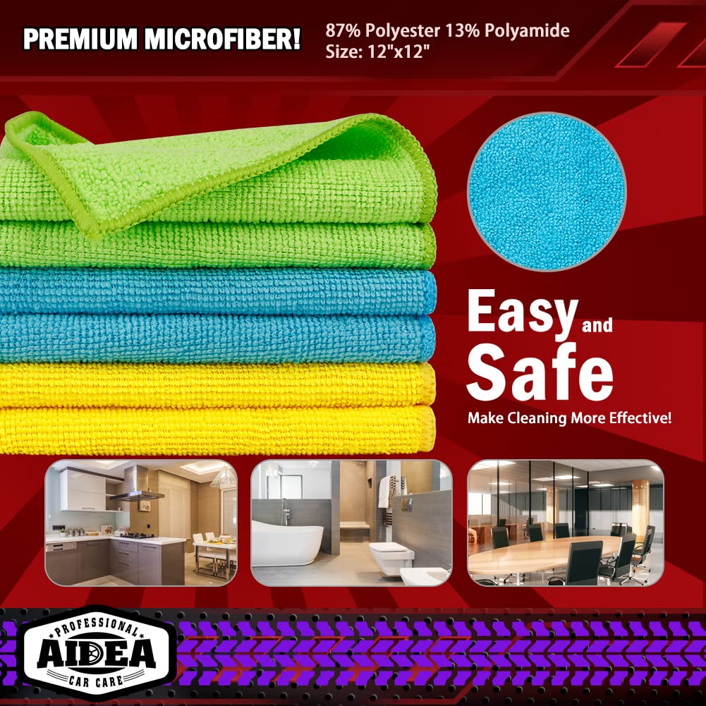 AIDEA Microfiber Cleaning Cloths, 50PK, Microfiber Towels for Cars, Premium All Purpose Car Cloth, Dusting Cloth Cleaning Rags, Absorbent Microfiber Cloth for SUVs, House, Kitchen, Window, 12"×12"