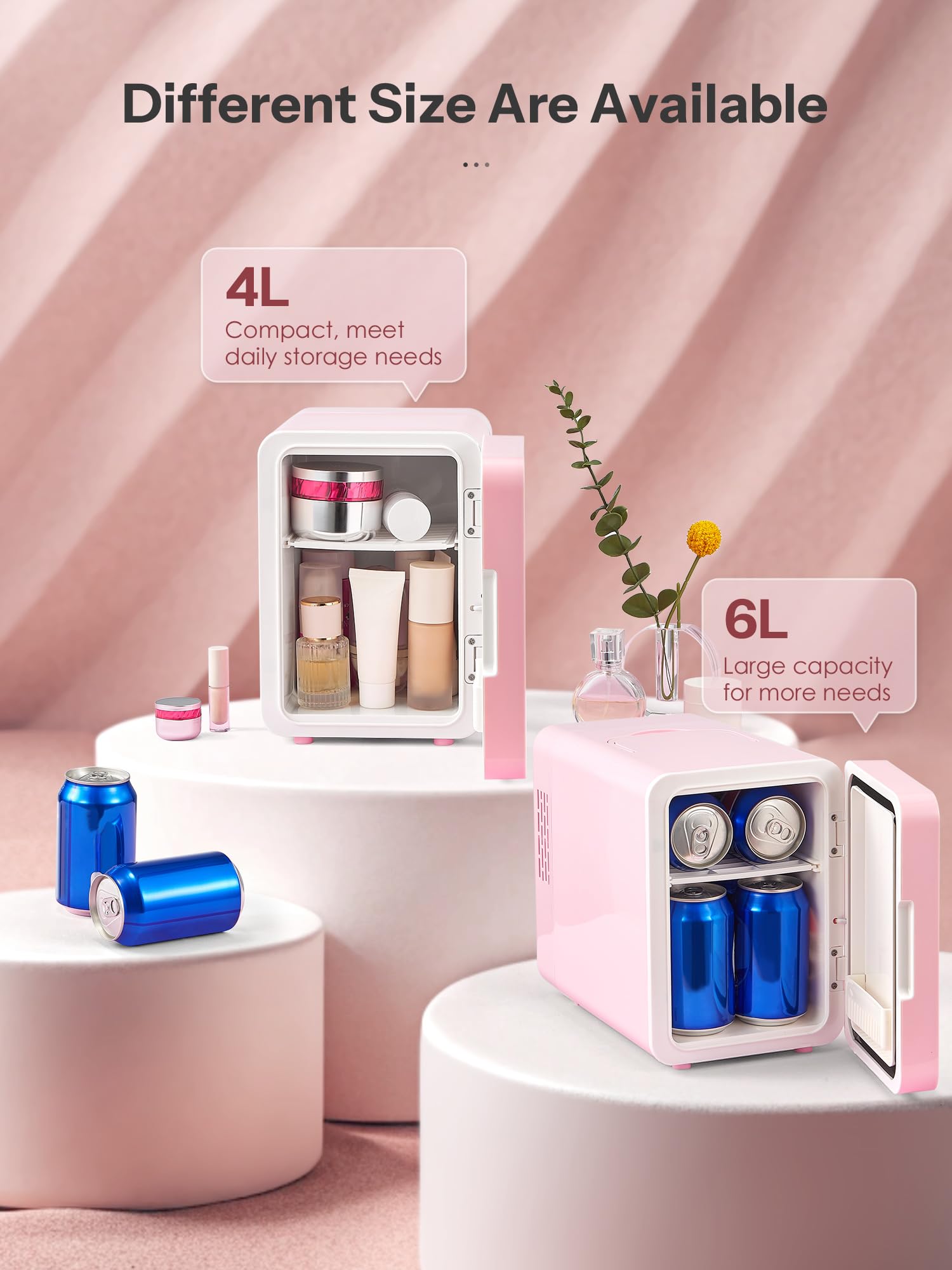 Skincare Fridge, Mini Fridge with Dimmable LED Morror, 6L Makeup Fridge for Bedroom, Car, Office & Dorm, Cooler & Warmer, Portable Small Refrigerator for Cosmetics, Skin Care and Food, Pink