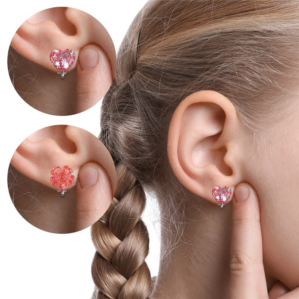 6Pairs Crystal Unicorn Clip On Earrings for Little Girls, Rainbow Earrings Butterfly Earrings Toddler Girls Dress Up Jewelry