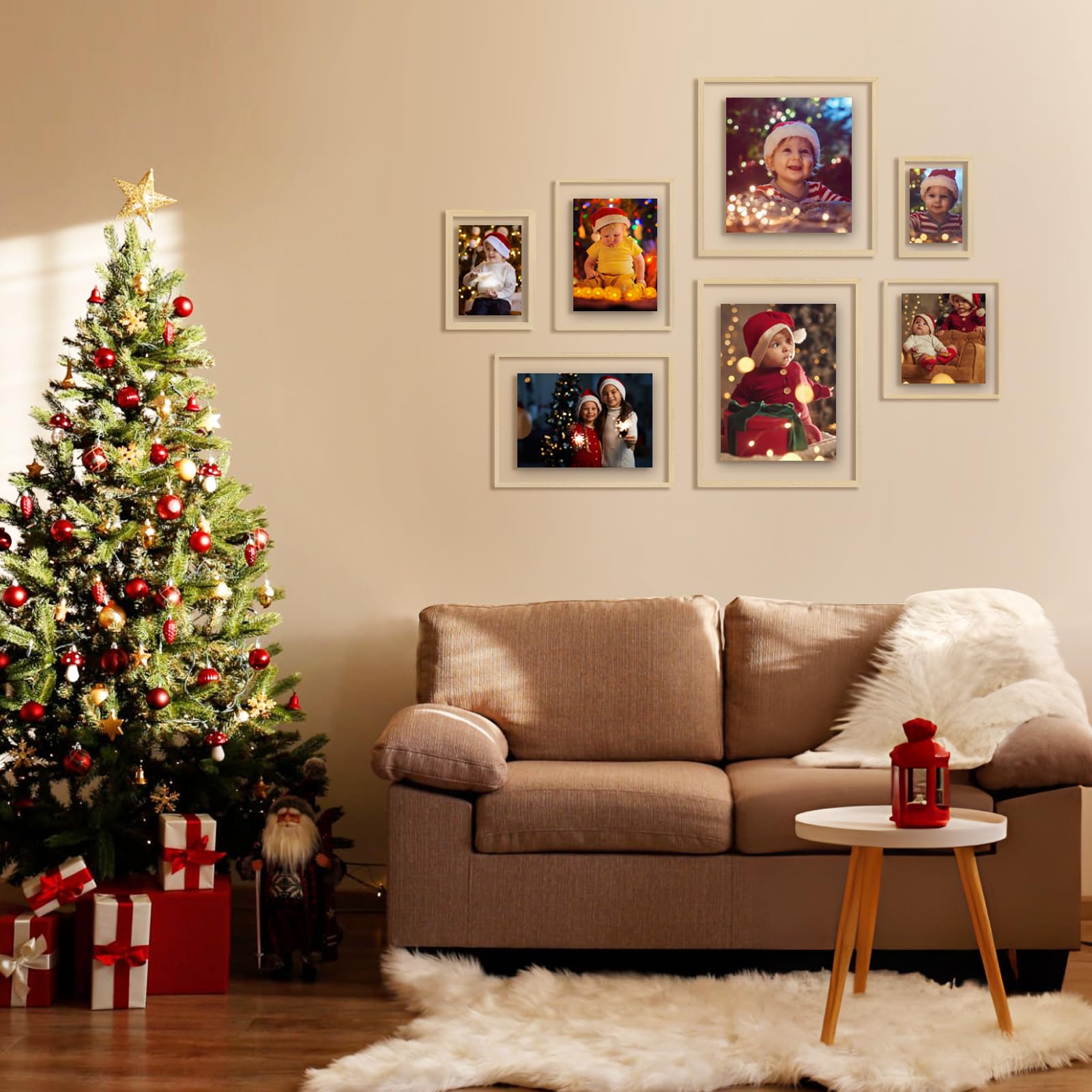 Egofine 5x7 Floating Frames Set of 2, Double Glass Picture Frame, Made of Solid Wood Display Any Size Photo up to 5x7, Wall Mount or Tabletop Standing, Natural Wood