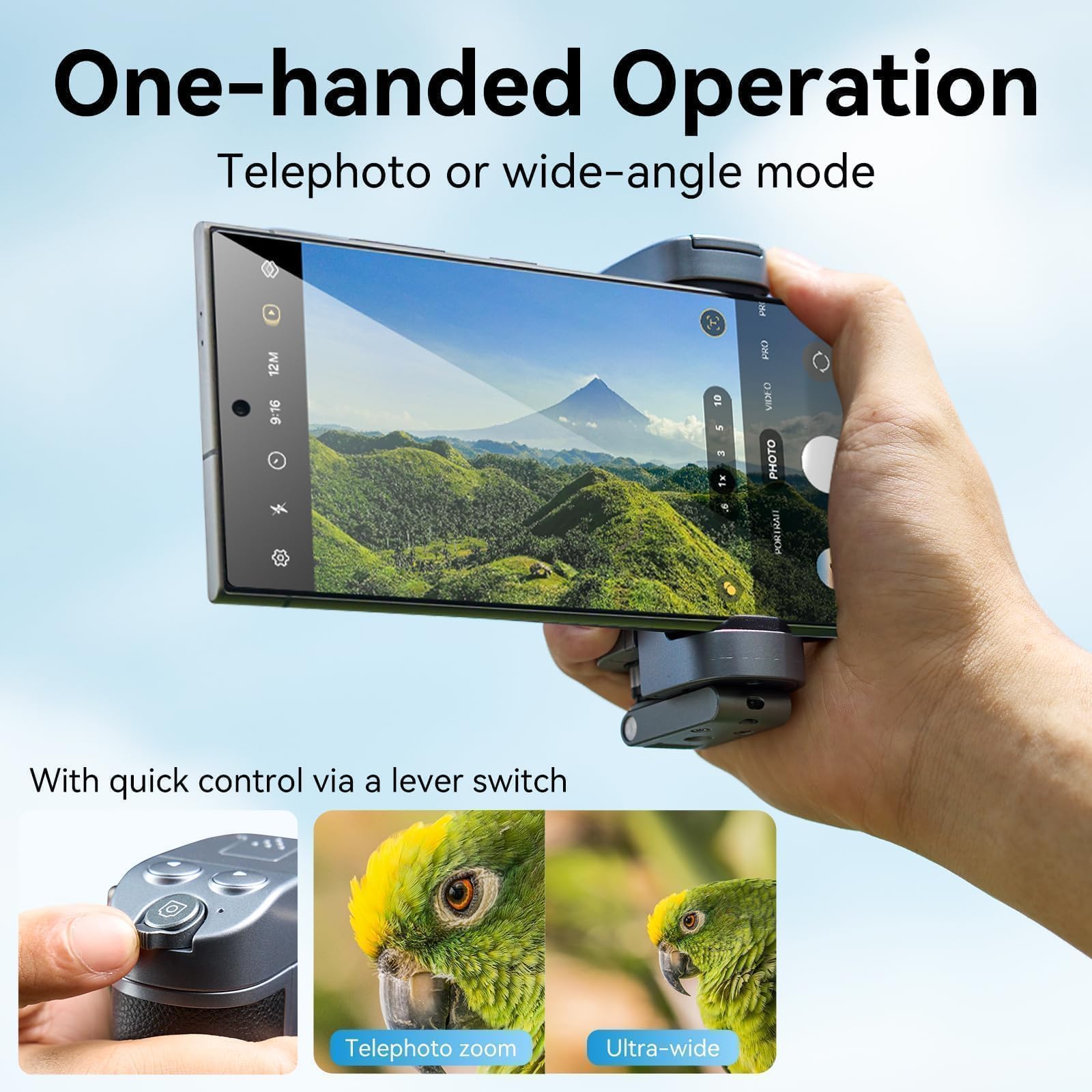 TELESIN° Universal Smartphone Camera Grip with Selfie Stick, Wireless Bluetooth Remote Control One-Handed Quick Zoom and Mode Switching Compatible with Samsung Android Phone Accessories