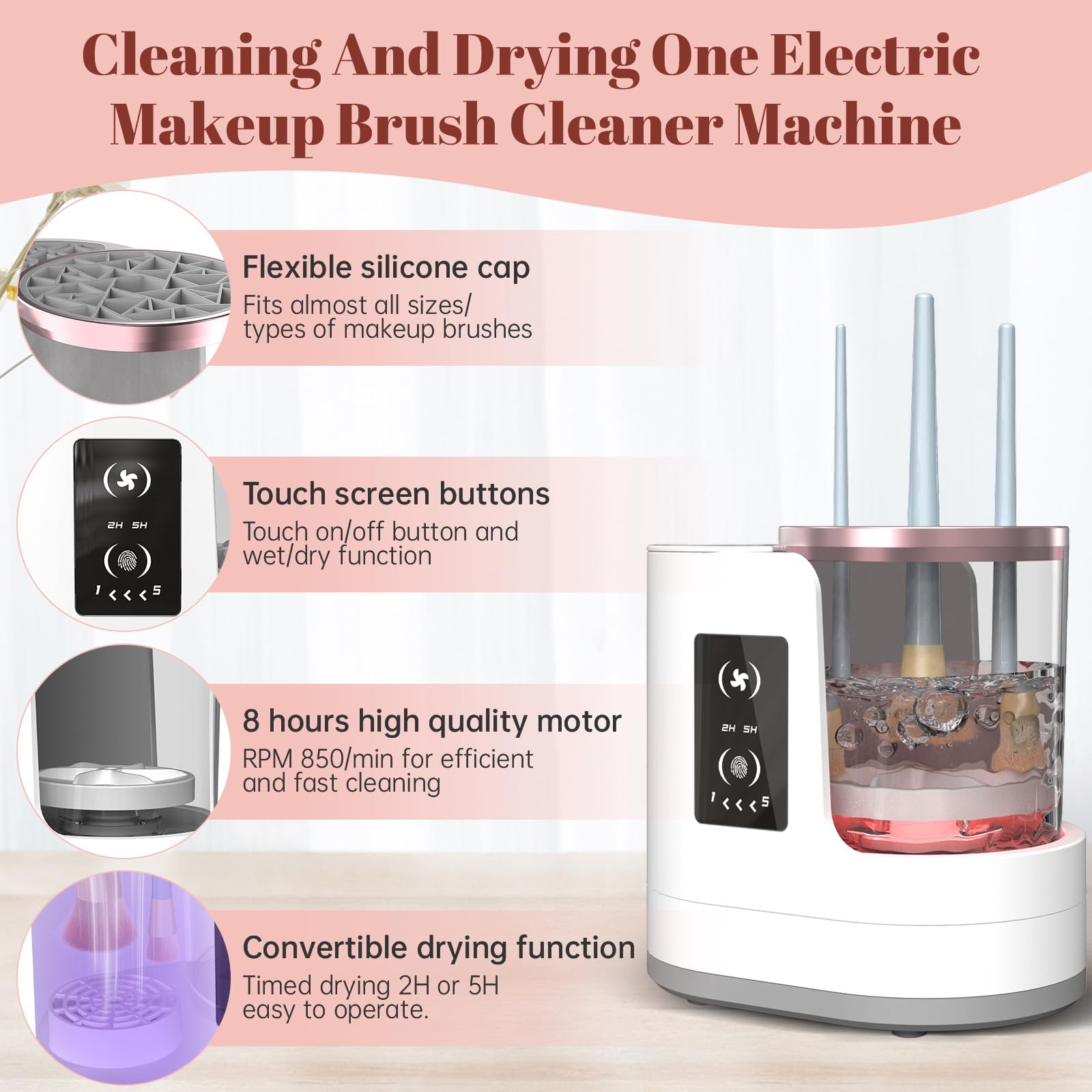 3 IN 1 Electric Makeup Brush Cleaner Machine With Makeup Brush Dryer-Holder-Portable Automatic USB Cosmetic Brushes Cleaner Tool for All Size Beauty Makeup Brush Set,Contour, Eyeshadow, Blush Brush