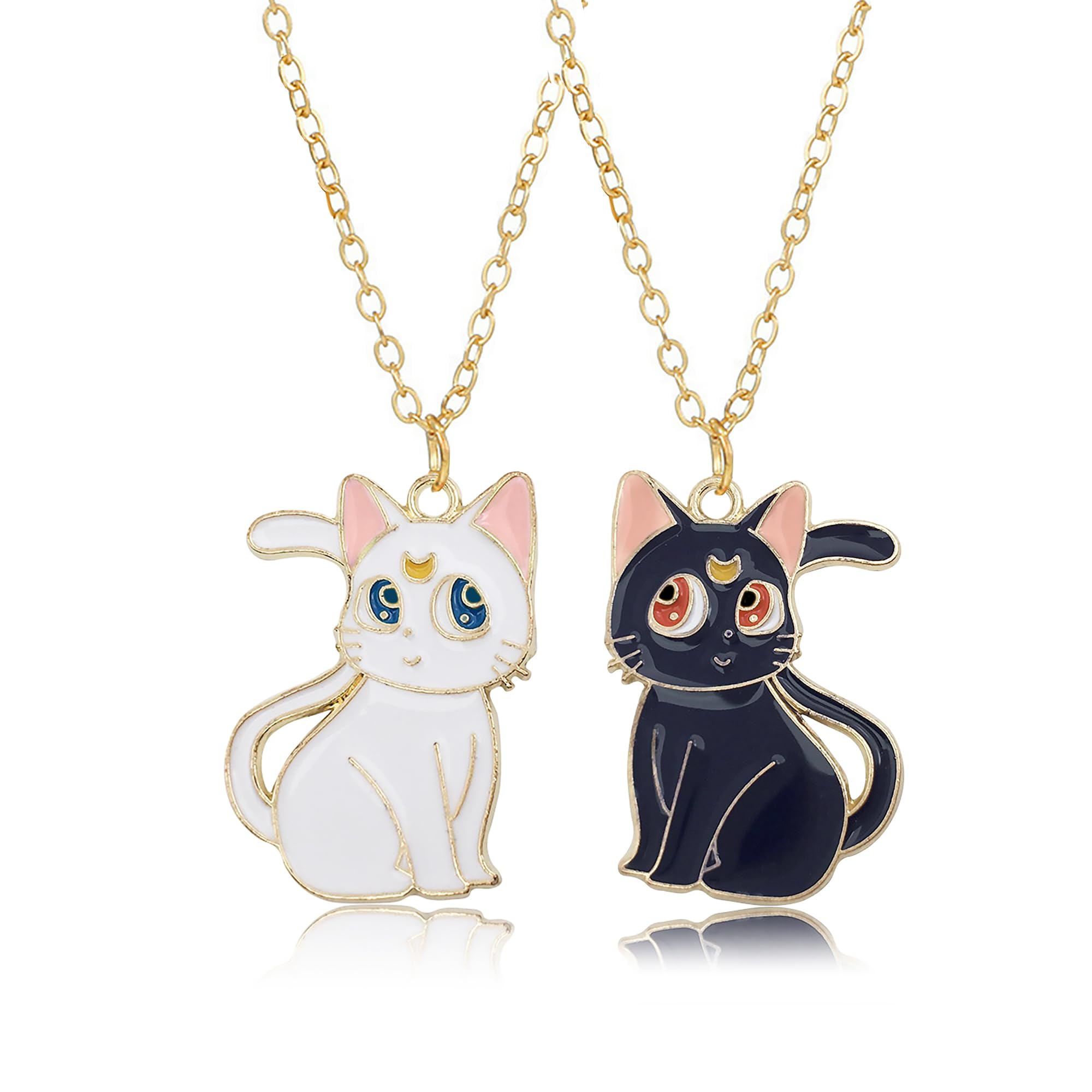 KHBKFW Best Friend Cat Necklace Gifts Cartoon Cat Bff Necklace for 2 For Gift Women