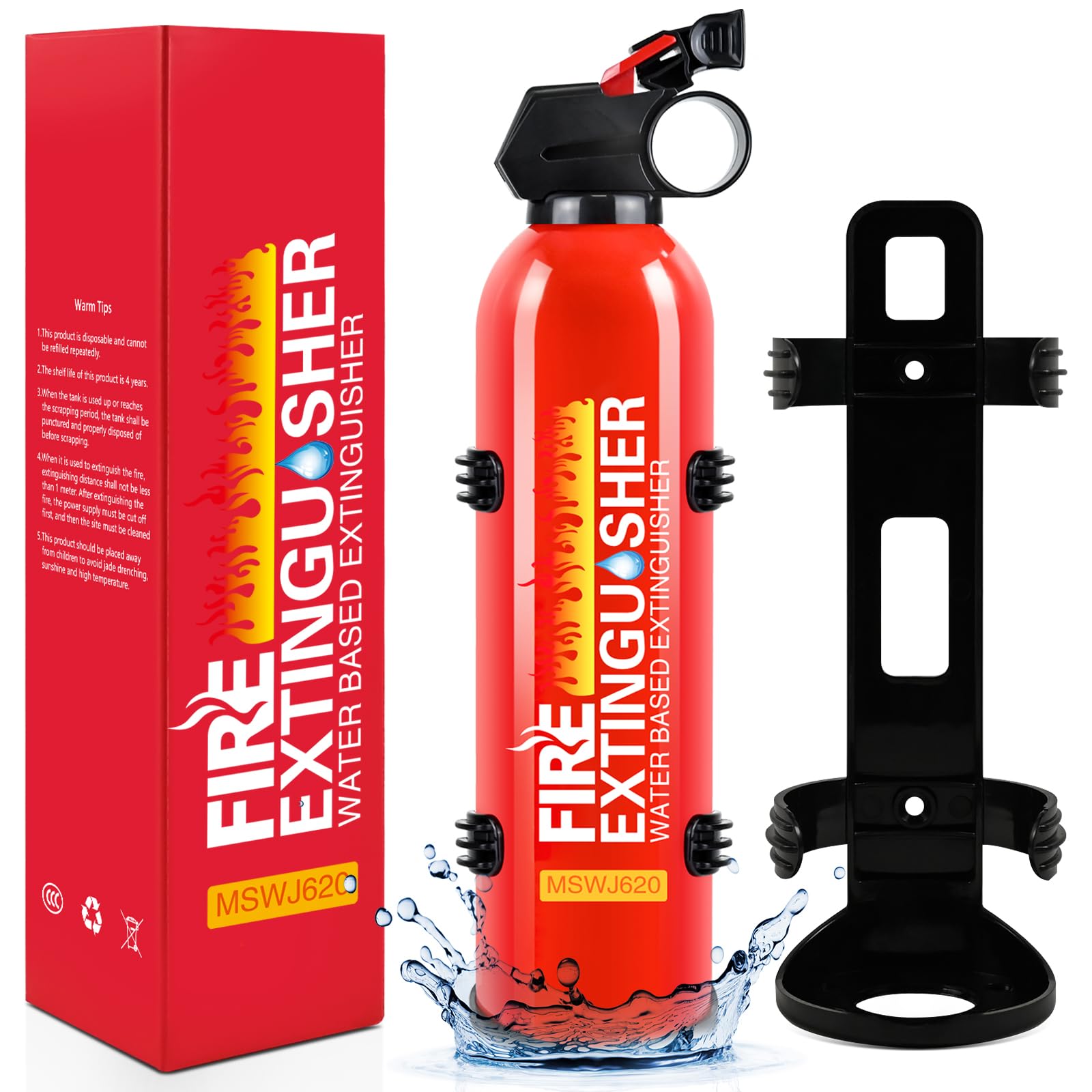 Fire Extinguisher for Home - 1pack Car Fire Extinguisher with Wall Mount, Small A B C K Fire Extinguisher, Water-Based Fire Extinguishers for Car/House/Kitchen/Truck/Marine/Boat/Vehicle/utv/rv