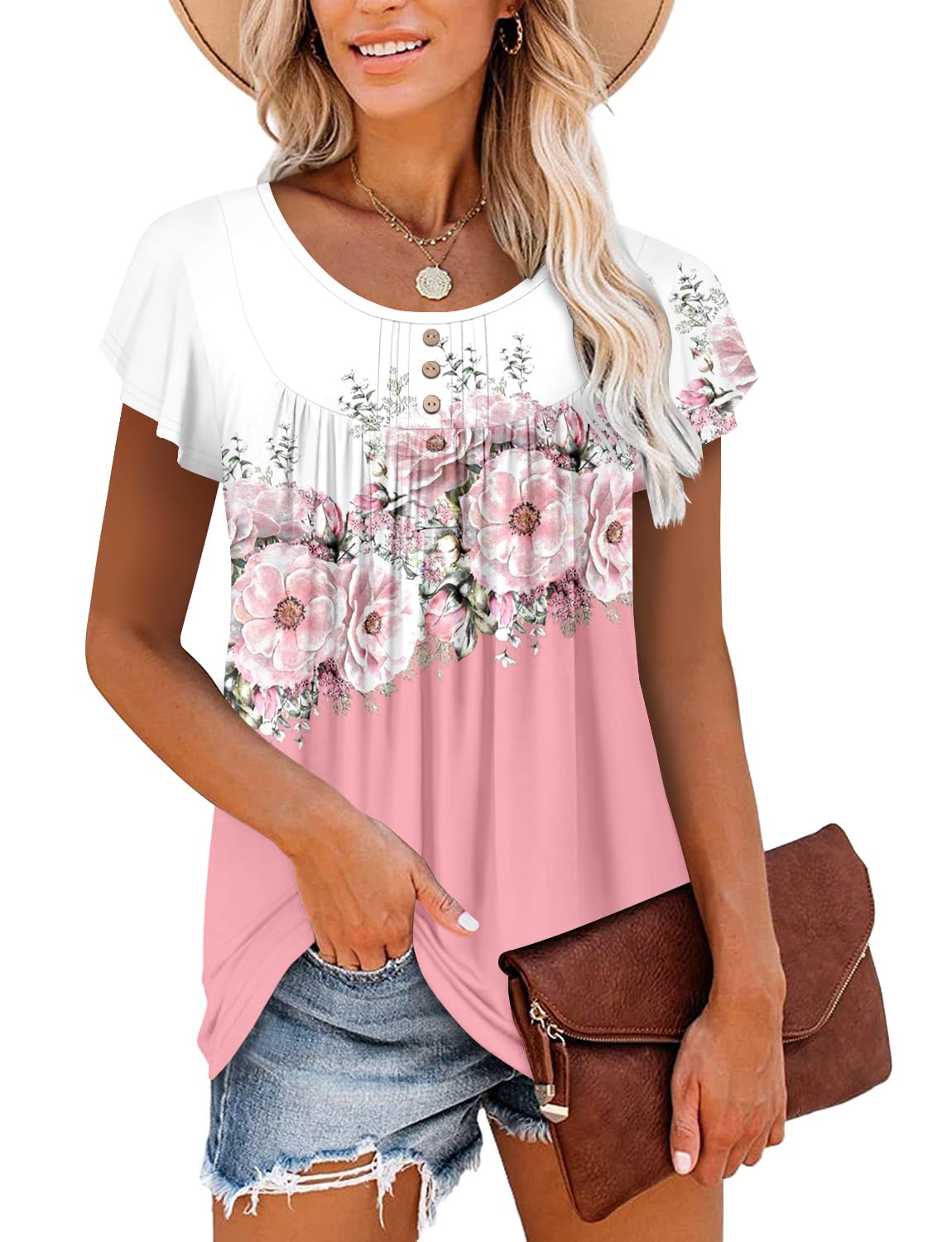 BETTE BOUTIK dressy summer tops plus size beach wear plus size tunics for women 3x WhitePink XX-Large