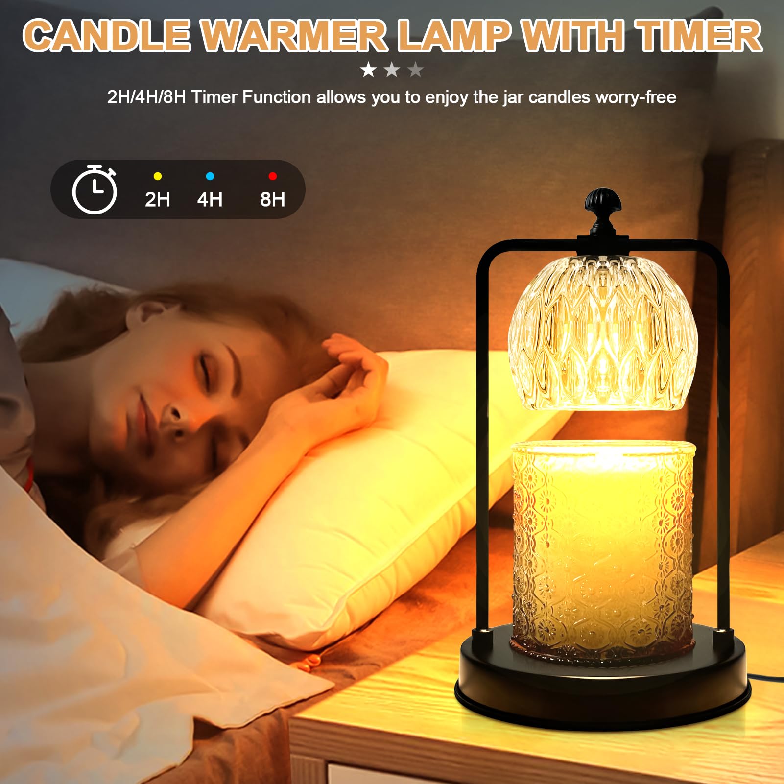 Qoyntuer Candle Warmer Lamp with Timer, Glass Electric Candle Warmer, Dimmable Candle Lamp for Home Decor, Gifts for Women Christmas/Birthday/Housewarming/Valentine's Day