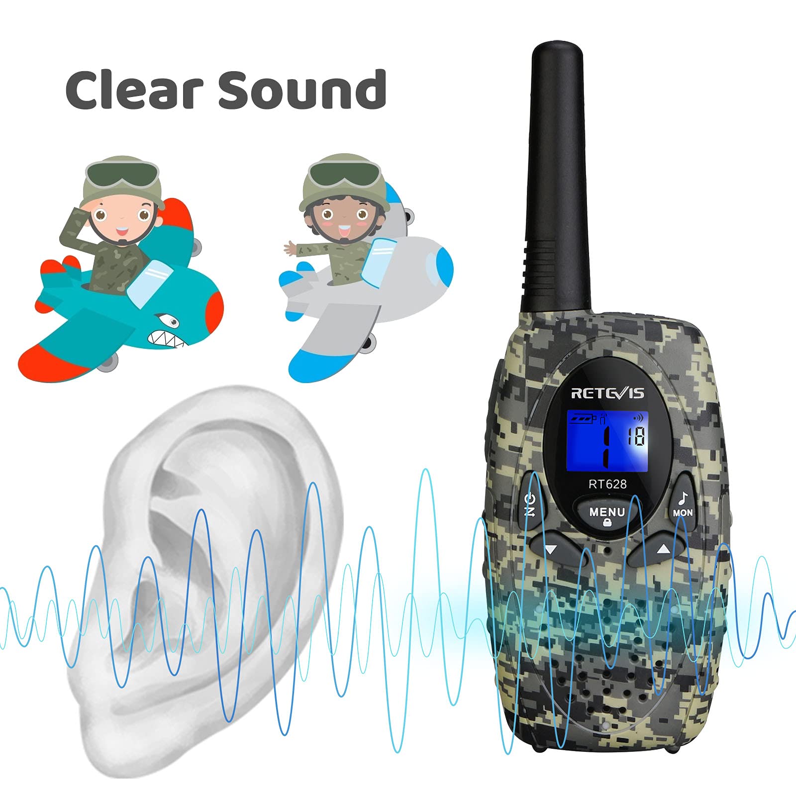 Retevis RT628 Kids Walkie Talkies,Army Toys for 5-13 Year Old Boys Girls,FRS Walkie Talkie for Kids,Gifts for Birthday Outdoor Camping(1 Pair Camo)