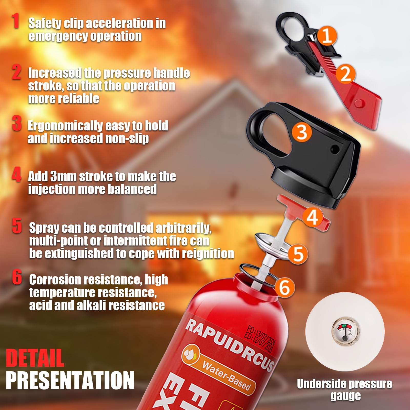 RAPUIDRCUS Portable Fire Extinguisher With Pressure Gauge, 4-in-1 Fire Extinguisher For Home Vehicle Car Boat House Kitchen For A,B,C,K Fires Extinguishers (2 Pack)