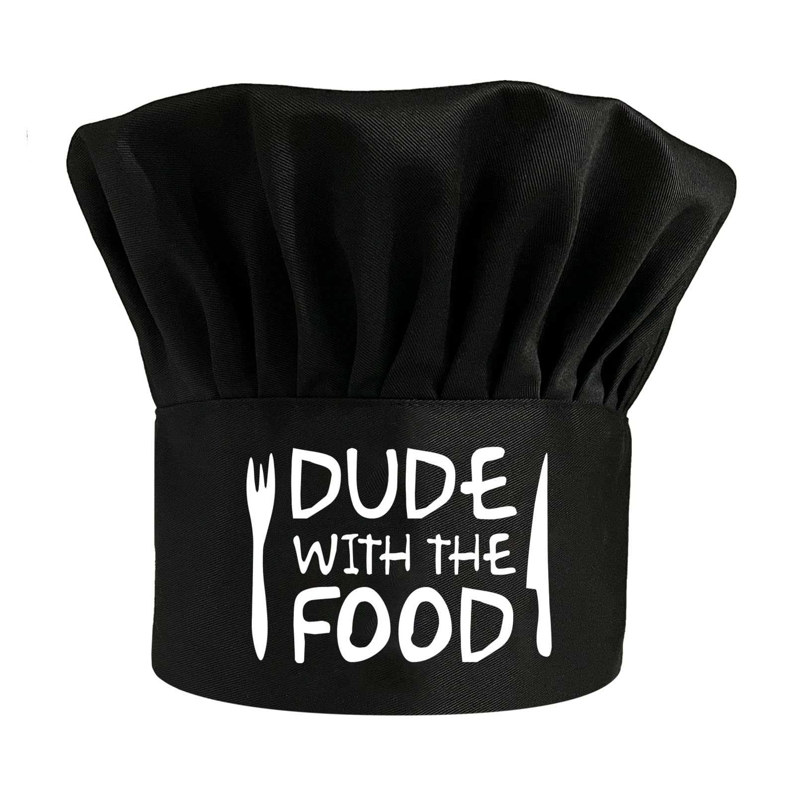 Dude with The Food,Funny Chef Hat，Adjustable Kitchen Cooking Hat for Men & Women,Chef Gift,BBQ Lover Gift,Perfect for BBQ Grilling Barbecue Cooking Baking Black