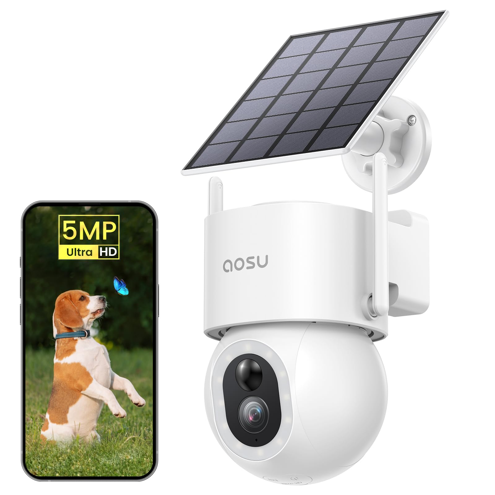 AOSU Security Cameras Wireless Outdoor - 3K/5MP Solar Powered 400-Lumen Spotlight Camera, 360° Pan/Tilt Surveillance, Night Vision, 2.4G WiFi Camera, Auto Tracking, AI Human/Vehicle/Pet Detection