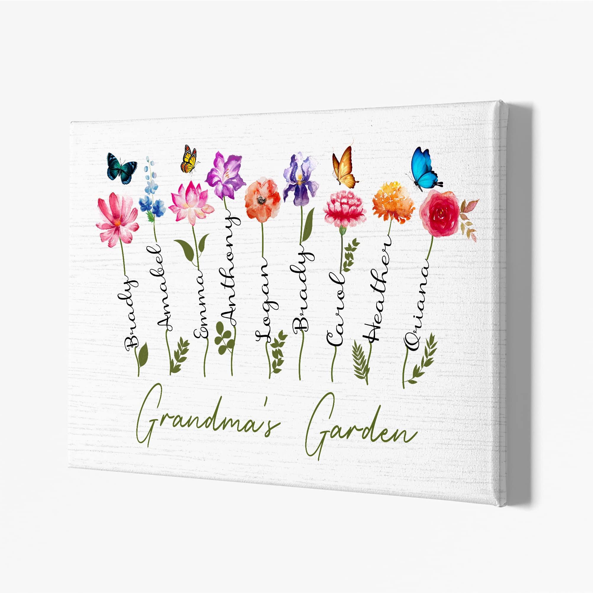 MINIVINE Grandma Gift Ideas - Gifts For Mom - Grandmas Garden Painting - Birth Month Flower - Mothers Day Gifts For Grandma Nana Gigi Mom Mama - Custom Canvas Wall Art