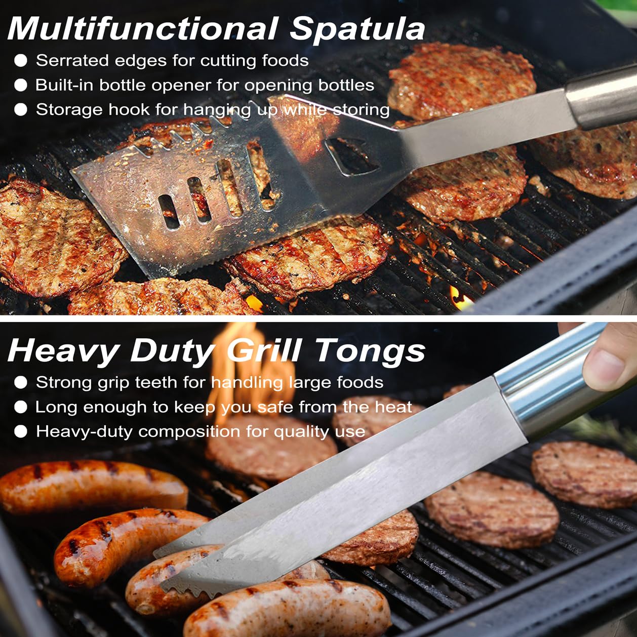 POLIGO 22PCS Heavy Duty BBQ Grill Accessories Set, Non-Slip Grill Tools for Outdoor Grill Set Thicker Stainless Steel Grill Utensils Set, Deluxe Grilling Tools Set in Aluminum Case Ideal Gifts for Men