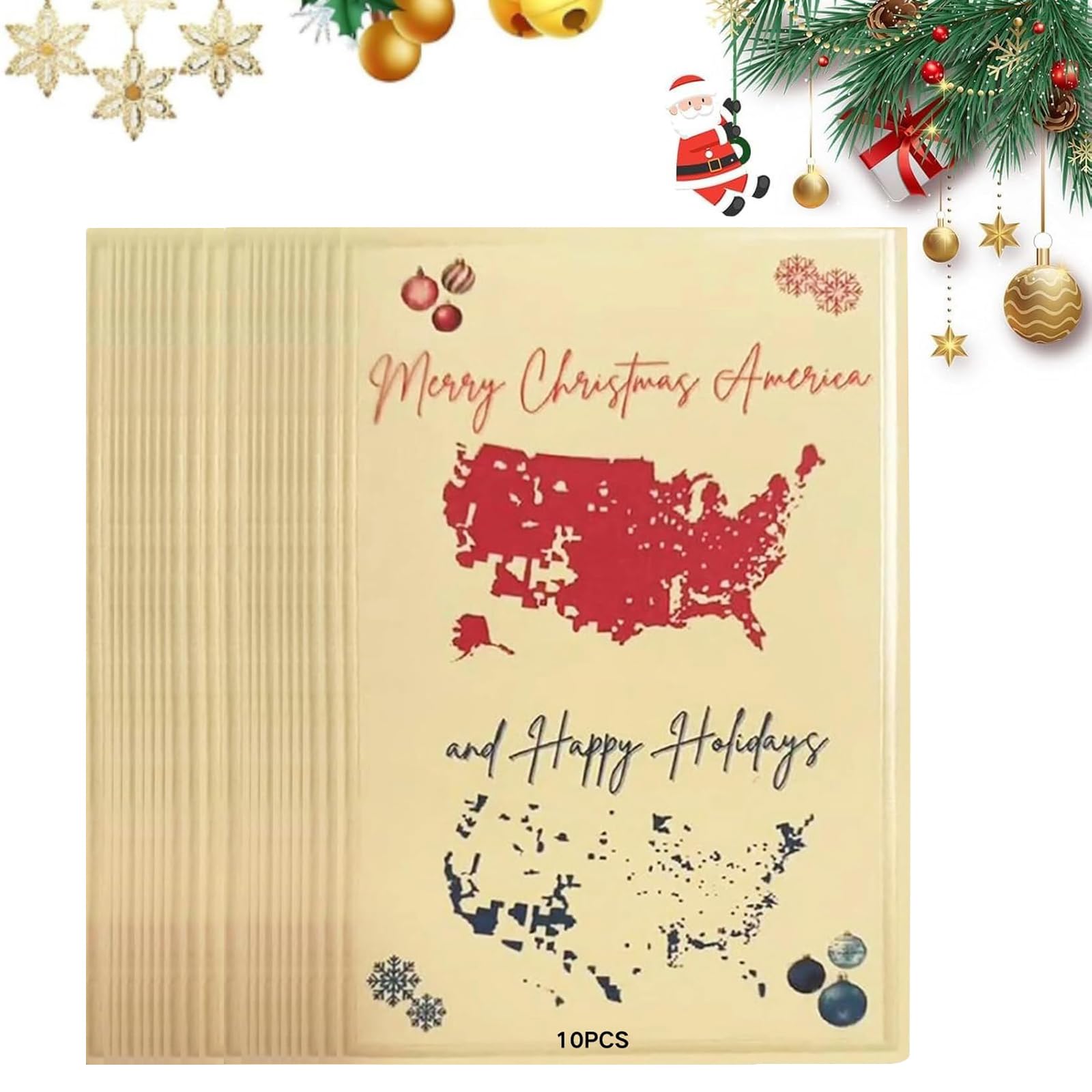 10PCS 2024 Merry Christmas America Card, 2024 Presidential Election Map Cards, America Christmas Card, Patriotic Christmas Cards, Funny Greeting Cards Holiday Cards Xmas Gifts