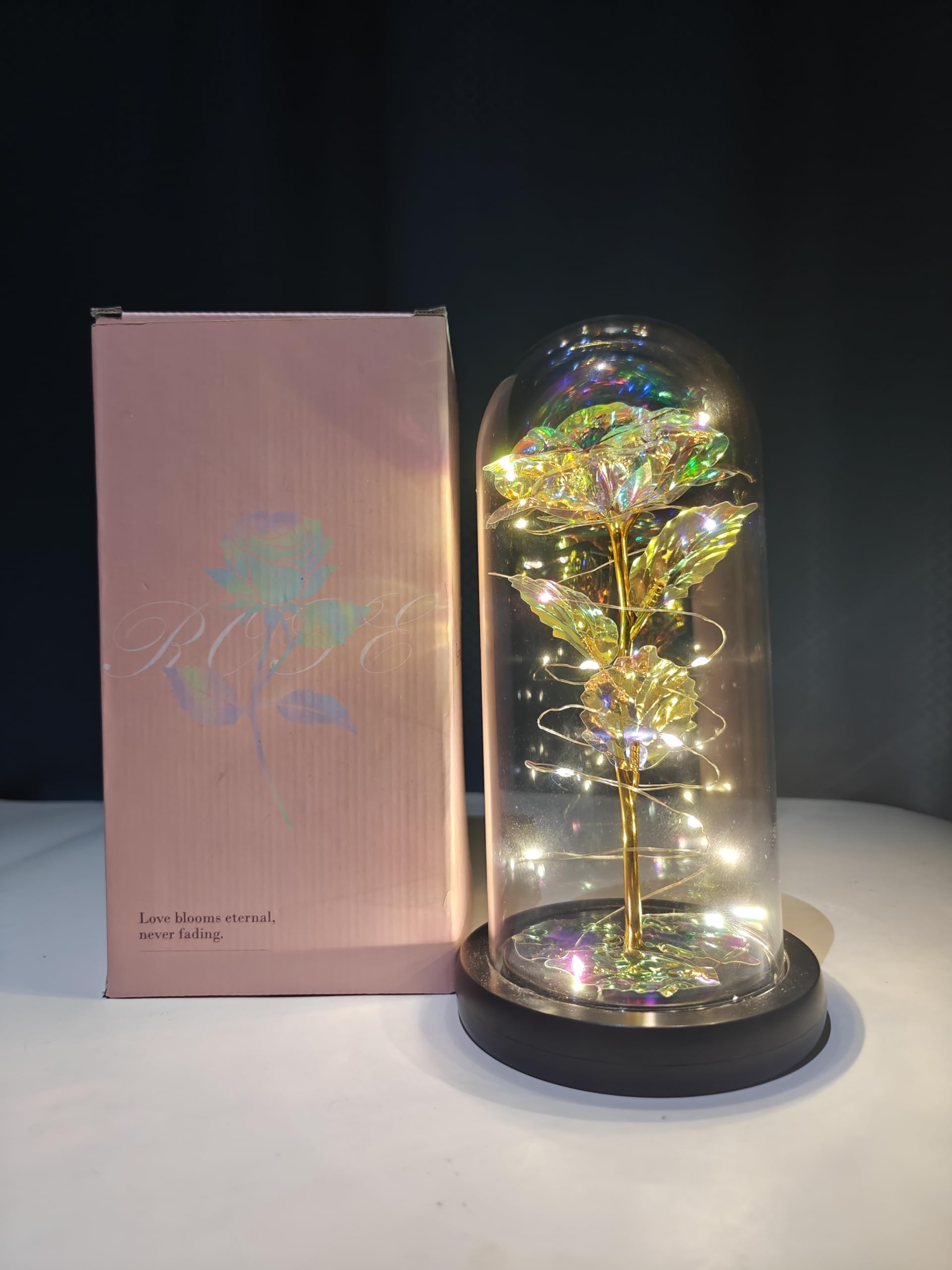 Rose Flower, Gifts for Women,Birthday Gift for Mom,Eternal Artificial Roses with LED Light Glass Cover,Thanksgiving,Valentine's Day