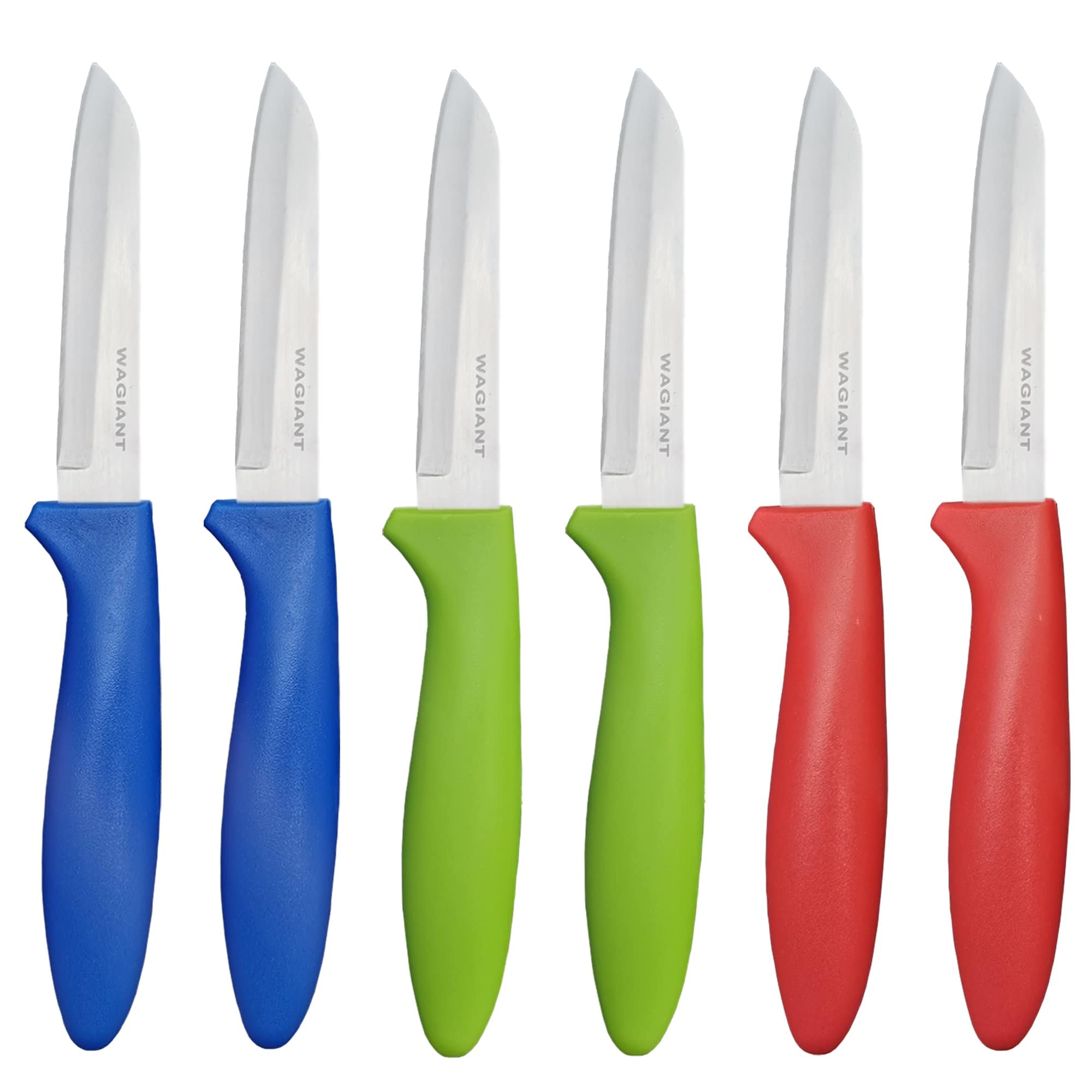 Paring Knife set of 6 PCS, 3.5 Inch Stainless Steel Fruit and Vegetable Knives,Comfortable Handle With Multi-Color Red/Green/Blue