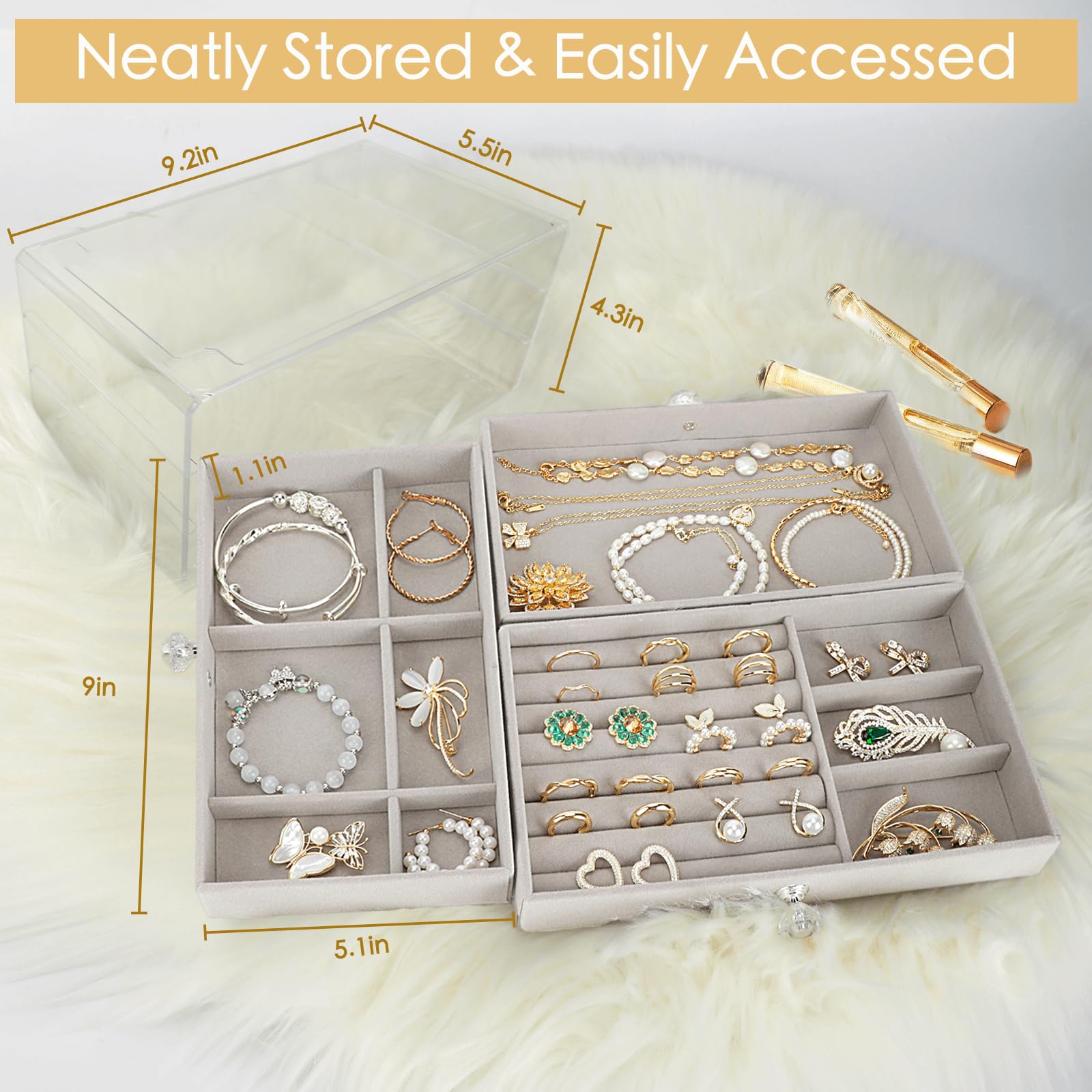 coobest Jewelry Box, 3 Drawer Jewelry Holder Organizer, Jewelry Boxes & Organizers with Earring Organizer, Jewelry Holder Box, Clear Jewelry Organizer Box for Jewelry Storage, Mothers Day Gifts