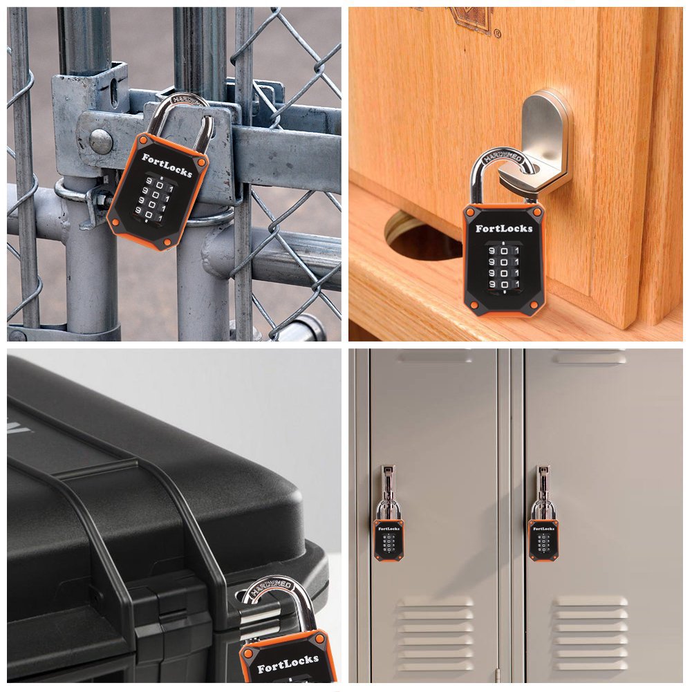 FortLocks 2 Pack Orange 4-Digit Combination Lock - Heavy Duty, Waterproof, Resettable
