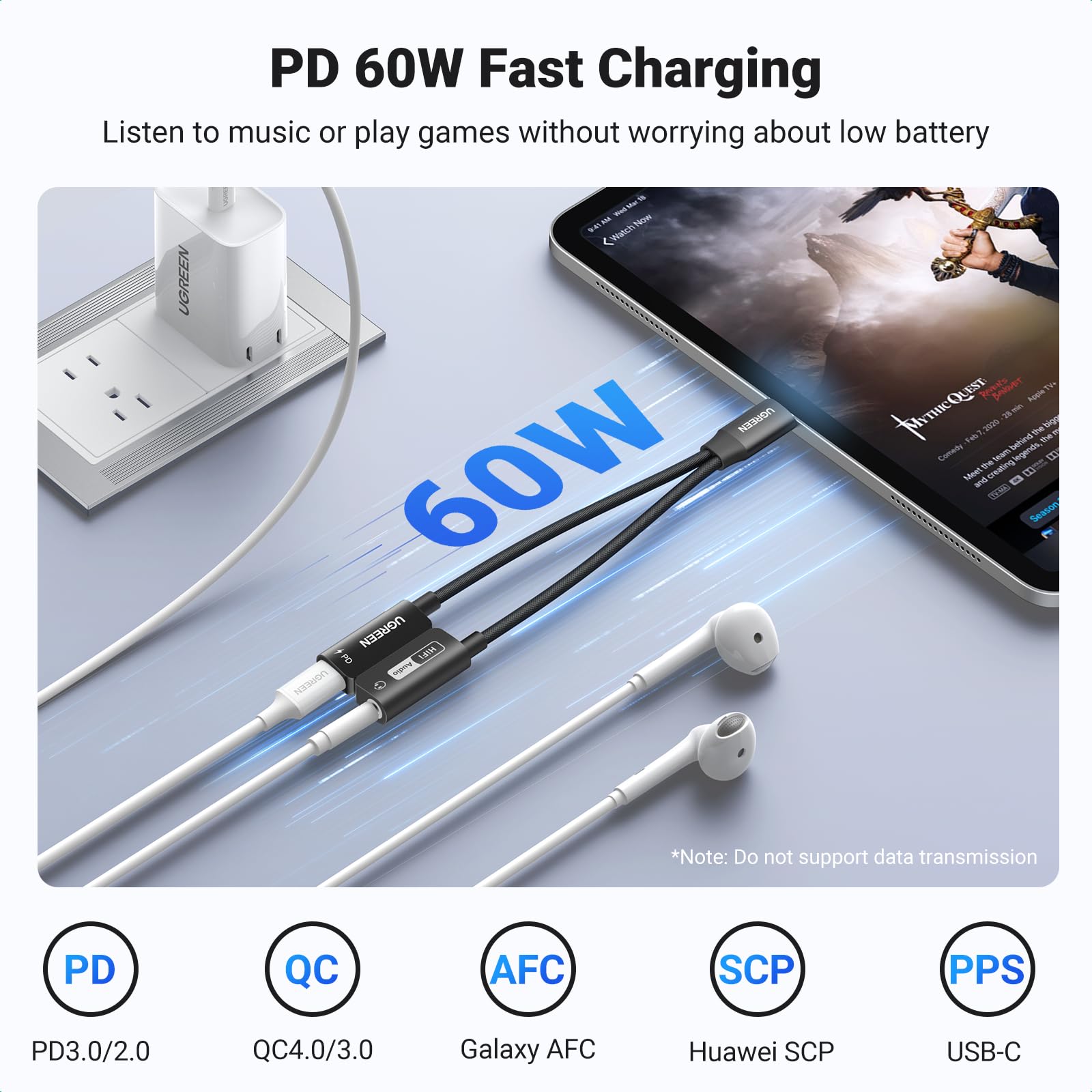 UGREEN Magnetic USB C to 3.5mm Audio Adapter and Charger 2 in 1 Hi-Res 32bit/384kHz Aux to USB C with PD 60W Fast Charging Dongle Cable for iPhone 16/15 Pro Max, Galaxy S24Ultra, Pixel 9, iPad Pro/Air