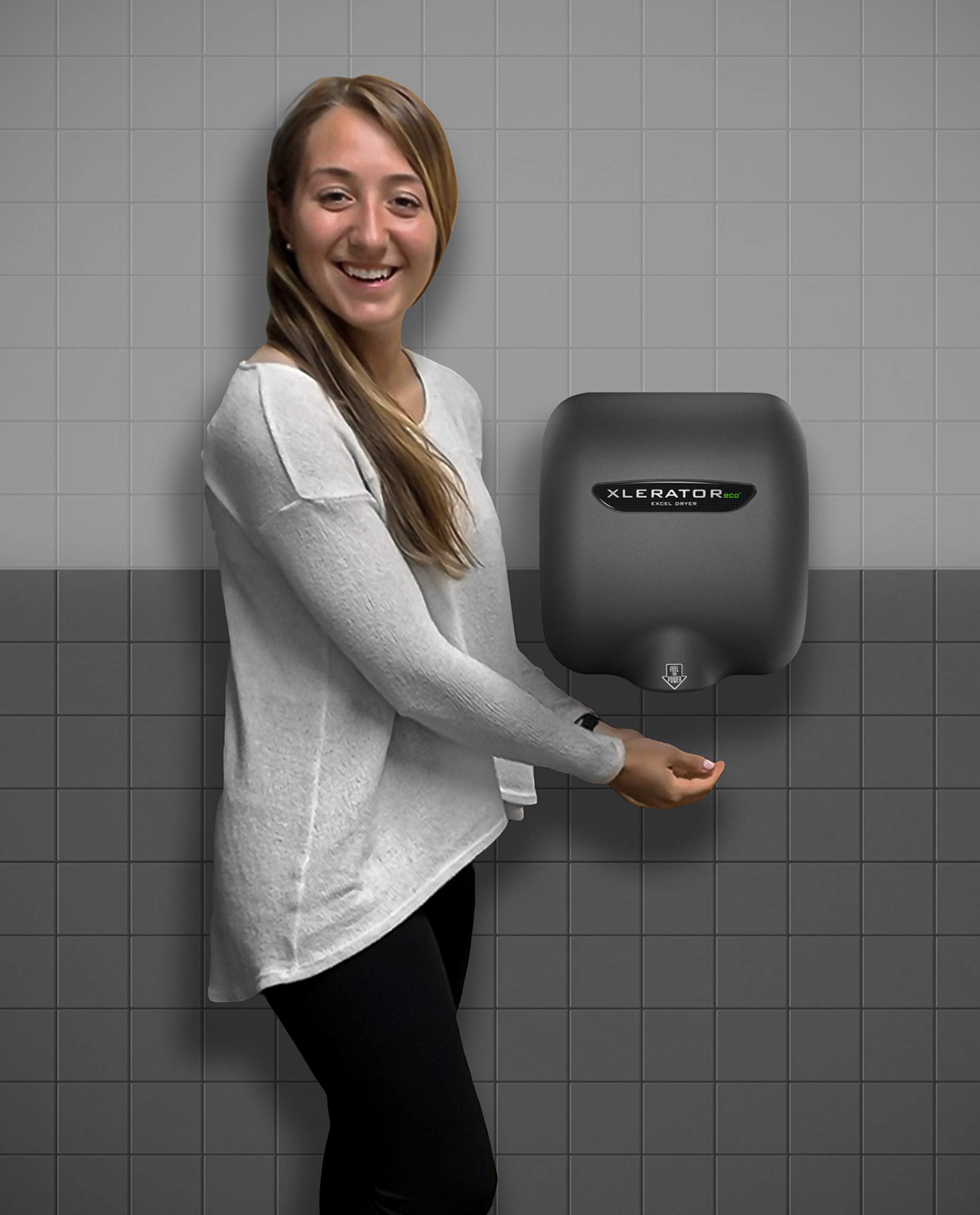 Excel Dryer XLERATOReco XL-GR-ECO 1.1N High Speed Commercial Hand Dryer, Graphite Textured Cover, Automatic Sensor, Surface Mount, Noise Reduction Nozzle, LEED Credit, No Heat 4.5 Amps 110/120V (2 PK)